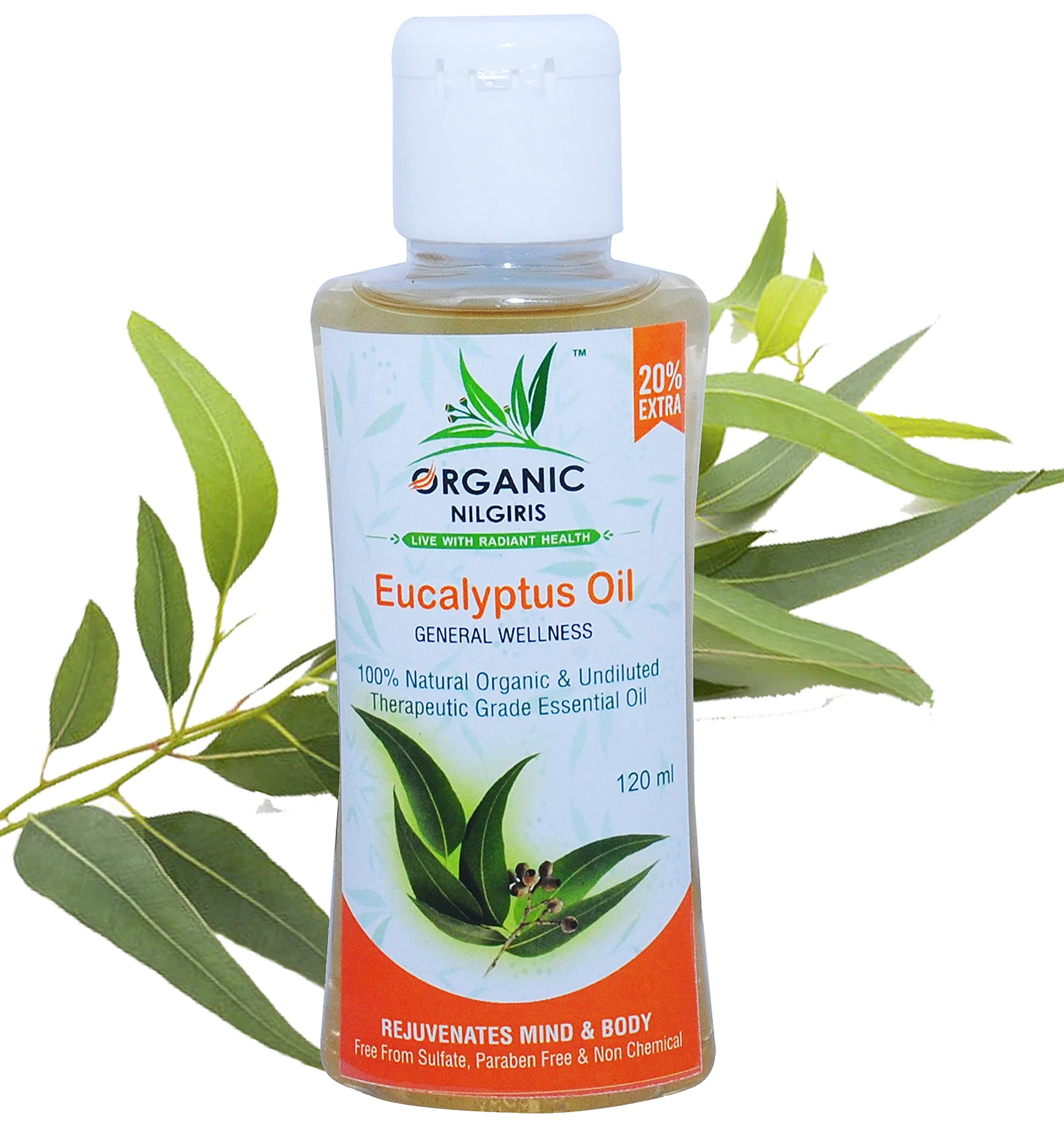 ORGANIC NILGIRIS - Live with Radiant Heath Pure,Cold-Pressed Natural Eucalyptus Oil From The Nilgiri Region: Pure Refreshing Eucalyptus Oil For Comfort And Relaxation (120Ml-1P)