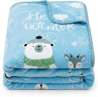 Premium Ultra Soft Baby Blanket Warm &Lightweight Blanket for Newborns & Kids|Cozy, Skin-Friendly, Breathable Baby AC Blanket with Cute Animals Print (Blue Winter)
