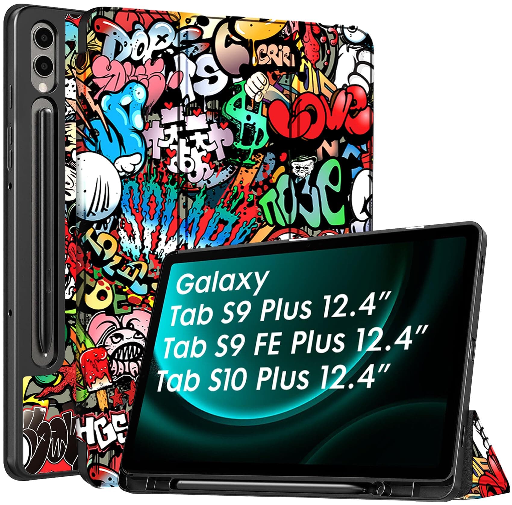 Robustrion Cover for Samsung Galaxy Tab S9 FE+ / Tab S10 Plus/Tab S9 Plus 12.4 inch Cover Case with [S Pen Holder] for Samsung Tab S9 FE Plus / S9+ / S10+ Tablet Cover [Auto Sleep/Wake] - Hippy
