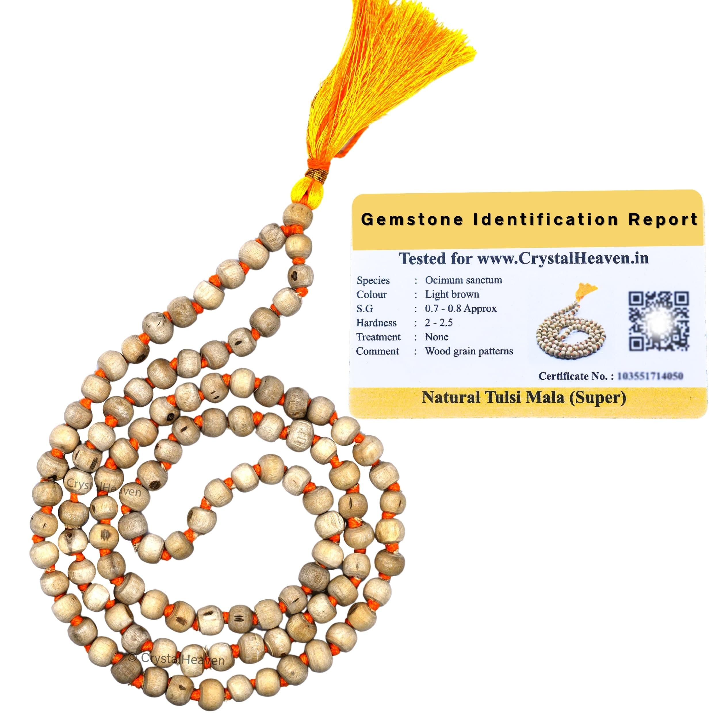 Crystal Heaven Tulsi Mala Original - Certified Tulasi Mala Spiritual Beads Necklace for Meditation and Prayer for Men and Women
