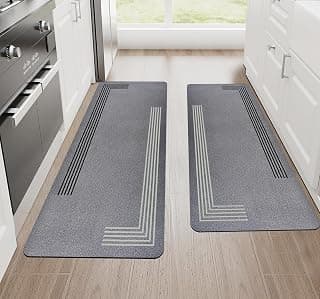 SITTELLA 2 Pcs (150x45cm & 100x45cm) Rubber Anti-Skid Kitchen Mats | 3mm Water Absorbent Floor Rugs for Home & Kitchen | Rectangular | Grey