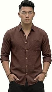 NexaFlair Men's Regular Fit Solid Linen Cotton Shirt with Long Sleeve Collared Neck Standard Length and Button Down Closure | Mens Casual Shirts | Man's Formal Shirts