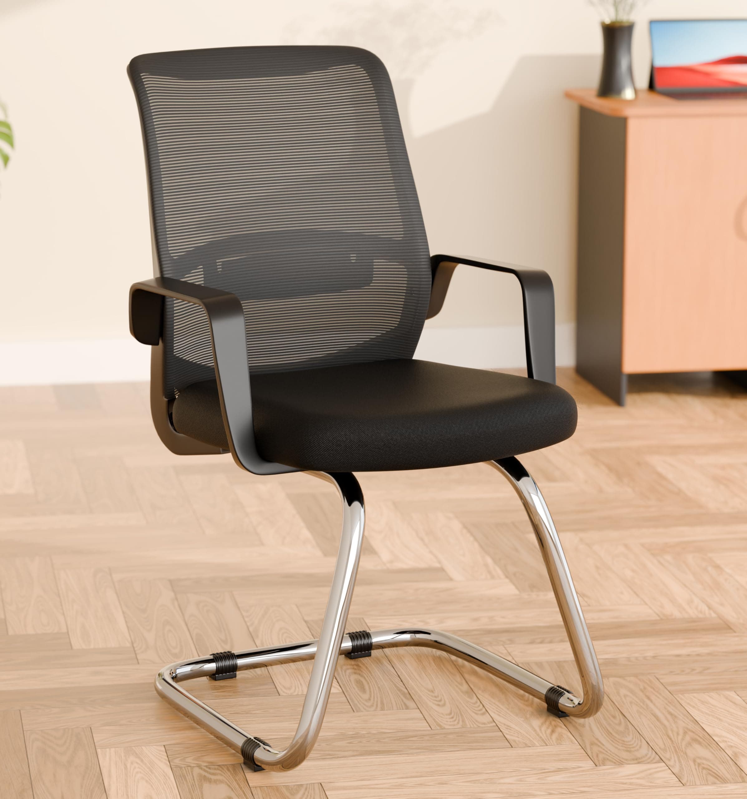 Da URBAN® Dysen Mid Back Mesh Visitor Chair | Heavy Duty Metal Frame | Office Visitor/Study/Waiting Room Sitting Chair| Professional Look Ergonomic Chair (Black)