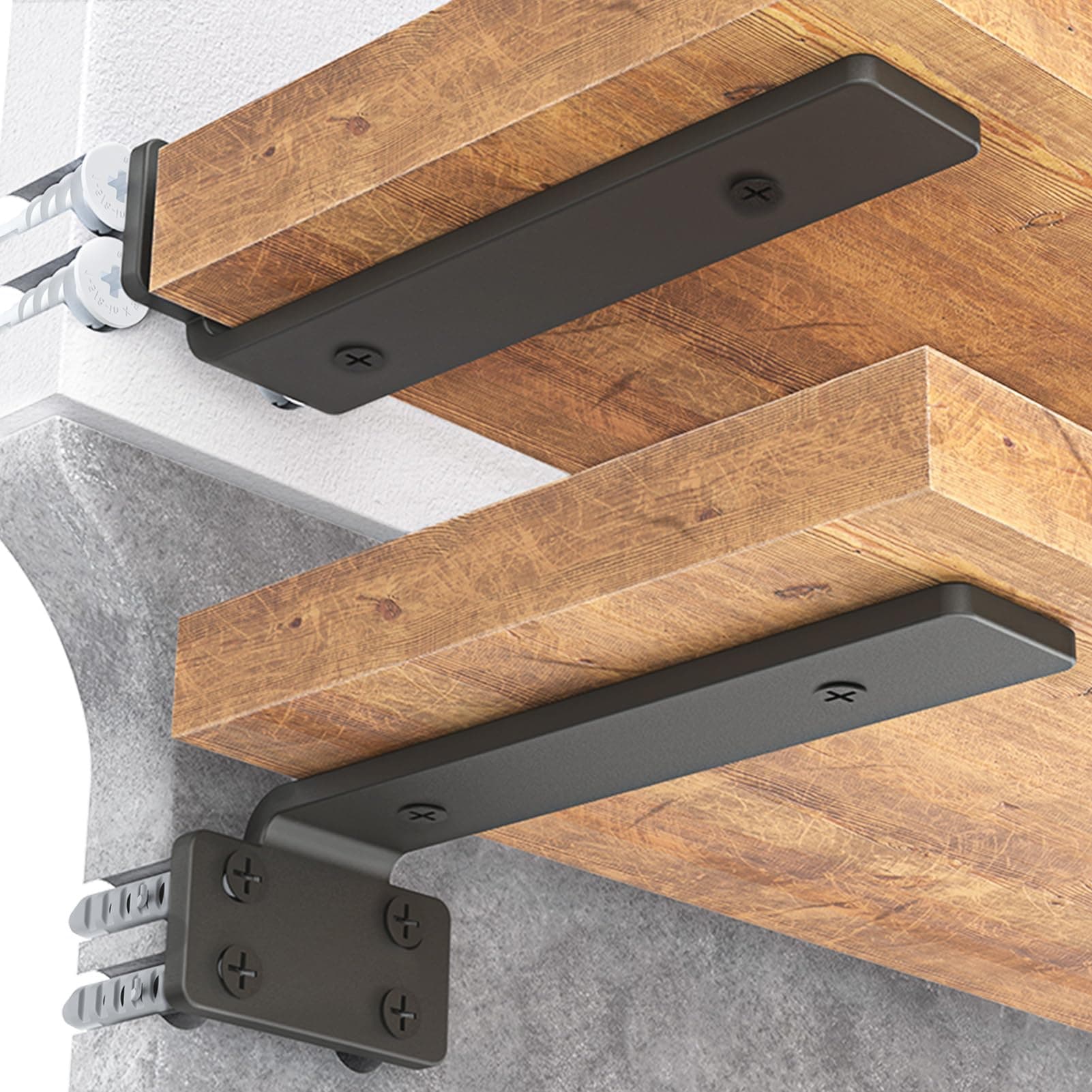 Goovilla Shelf Bracket, Floating Shelf Brackets 8 inch Long, 12 Pack, Black | Heavy Duty Brackets for Shelves, Black Coated Metal Wall Shelf Support Brackets with 1/5 Inch Thick and 160 lb. Load Capacity