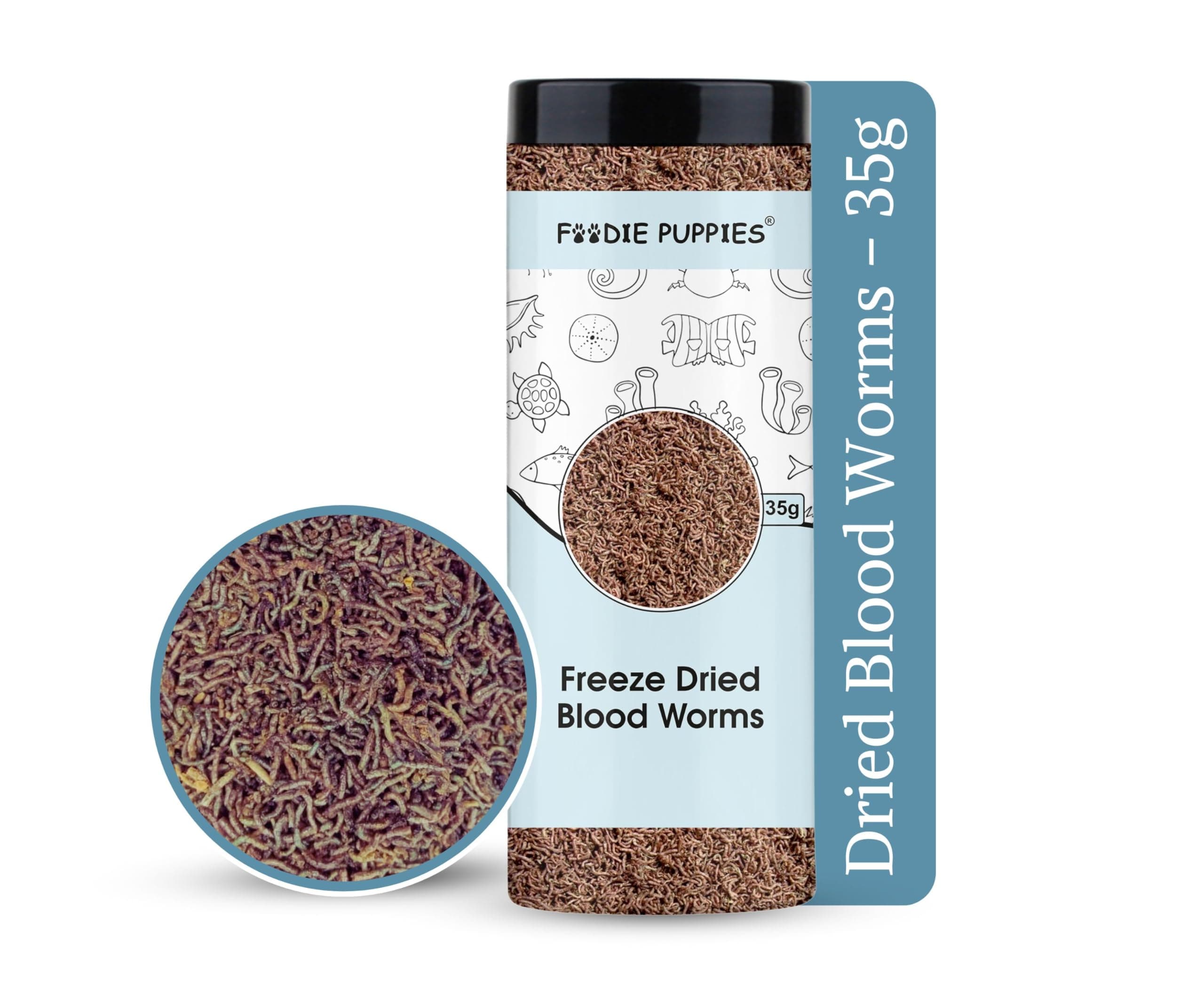 Foodie Puppies Freeze Dried Blood Worms 35g - Food for Guppies, Mollies, African Cichlids, Betta & Discus Fish & Tropical, Marine Fish & Turtles of All Life Stages