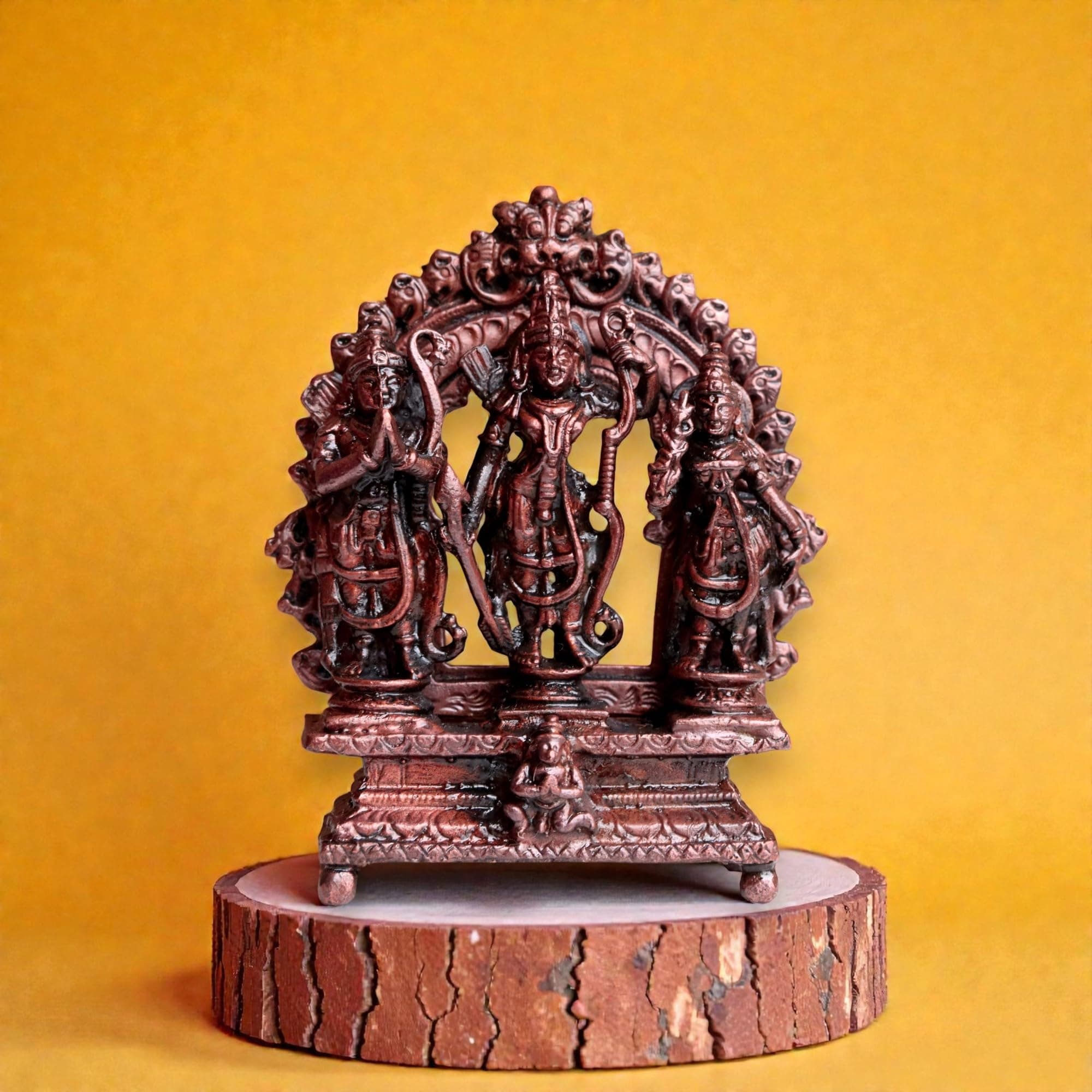 RAISOM Handmade Ram Darbar Copper Idol | Hindu Religious Murti with Detachable Chalachitr | Ideal for Home Temple,Car Dashboard,Gifting, Housewarming & Home Decor | Height : 7.1 cm, Weight : 120 gm