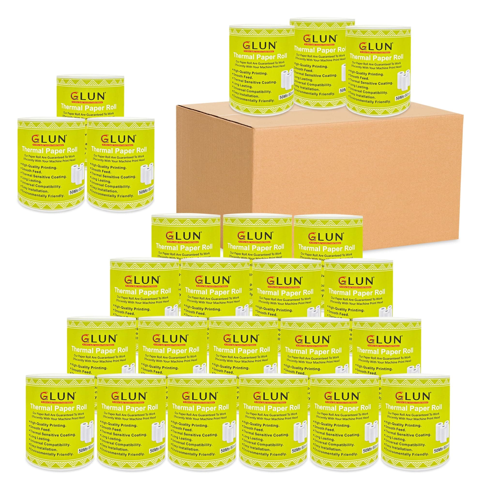 GLUN® POS Receipt Thermal Paper Rolls 80mm(3 inch) x 50 Meter, Smooth Printing for Cash Register & Billing (Pack of 40)