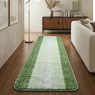 Saral Home Microfiber Striped Rectangle Anti-Skid Runner | Soft & Super Absorbent, Washable Multipurpose Bedside Runner for Home/Kitchen/Lobby/Office Entrance, 50X100 CM | Pack of 1 (Green)