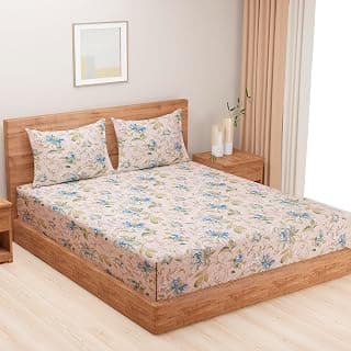 Swayam 100% Cotton Double Bedsheet with 2 Pillow Covers | Size 90 x 100 inch | 120 TC | Floral Design | Soft Breathable Bed Sheet | Comfortable & Durable for Bedroom - Pink