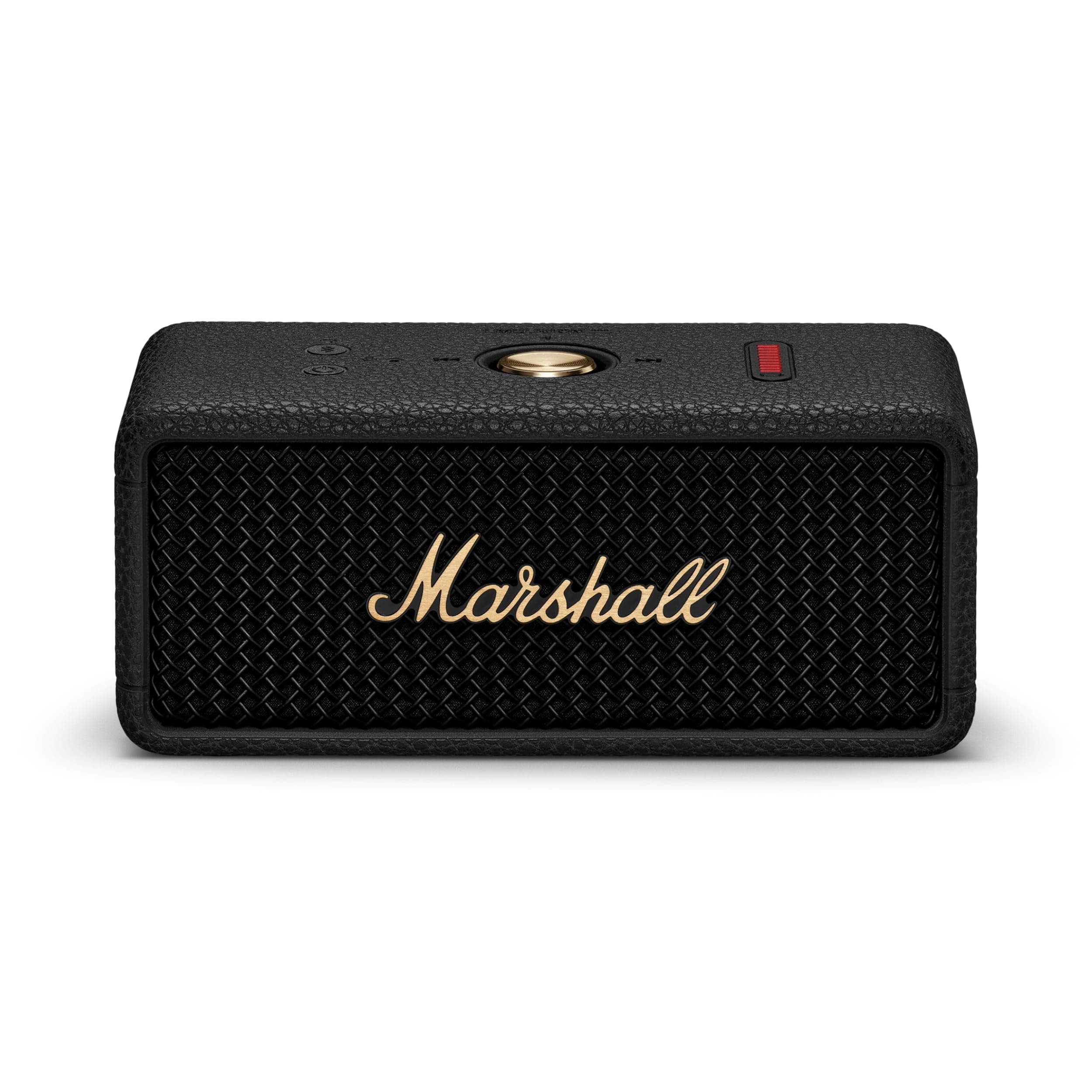 Marshall Emberton III Compact Portable Bluetooth Speaker with 32+ Hours of Playtime, (360° Sound), Dust & Waterproof (IP67) – Black & Brass.