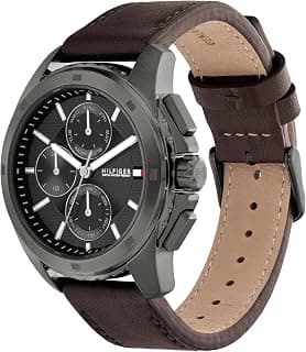Tommy Hilfiger Men's Stainless Steel & Brown Leather Strap Watch, 22 mm