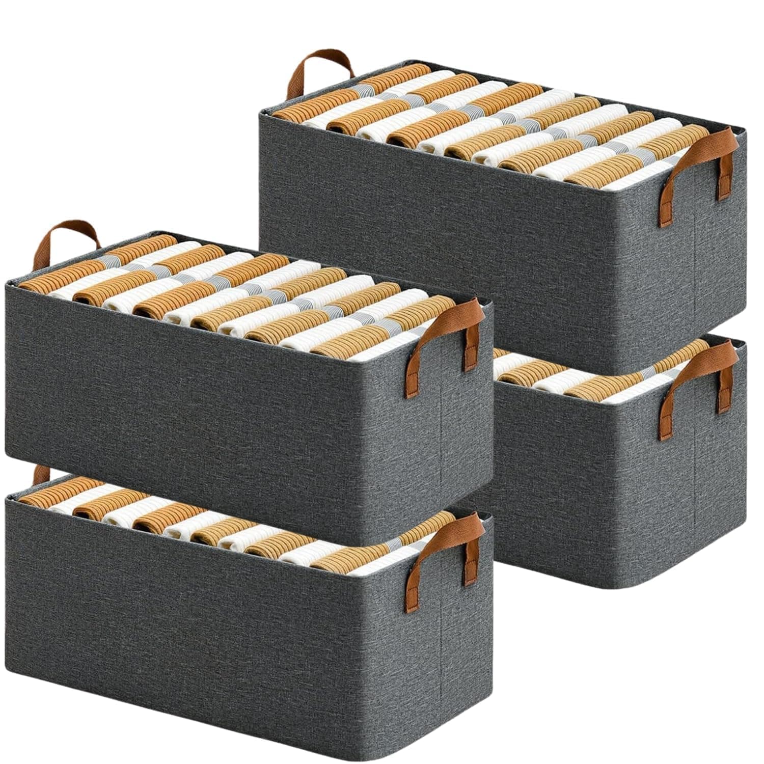 Dillard's Storage Baskets with Handles, Dark Grey, Rectangle Storage Baskets for Clothing Fabric Storage Box And Organiser, Rectangular, Modern Style (4)