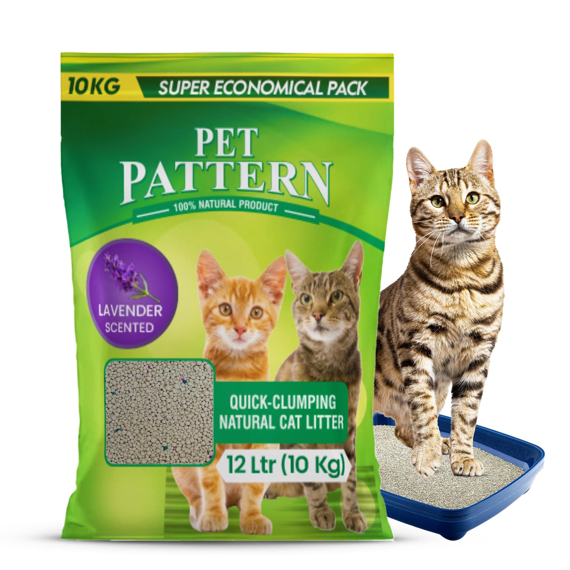 PET PATTERN CAT Litter Sand for CAT 10KG, 99.99% Dust Free, Odor Control Fast Clamping Natural Litter (10 Kg-Lavender) DogsNCats - Authorised Partner