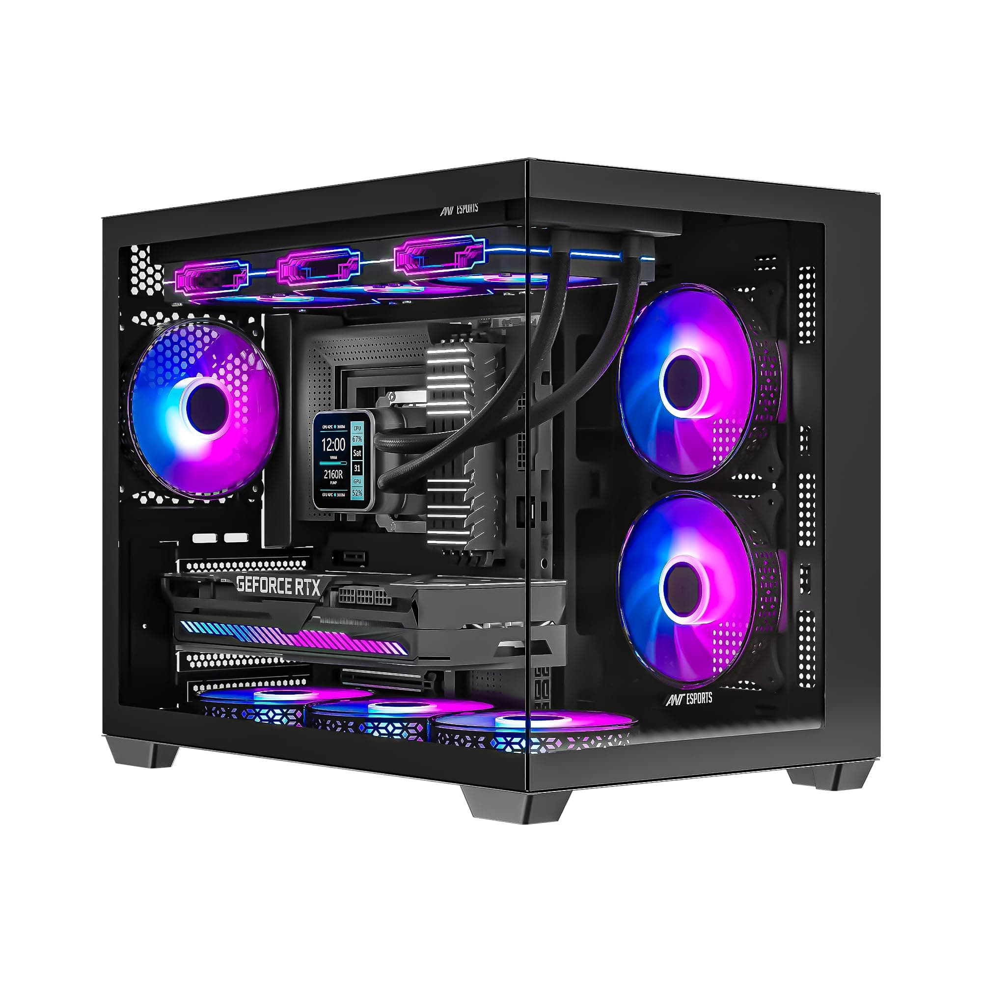 Ant Esports Crystal X6 Mini Mid-Tower Computer Case/Gaming Cabinet - Black | Support Micro-ATX, Mini-ITX | Pre-Installed 6 ARGB Fans