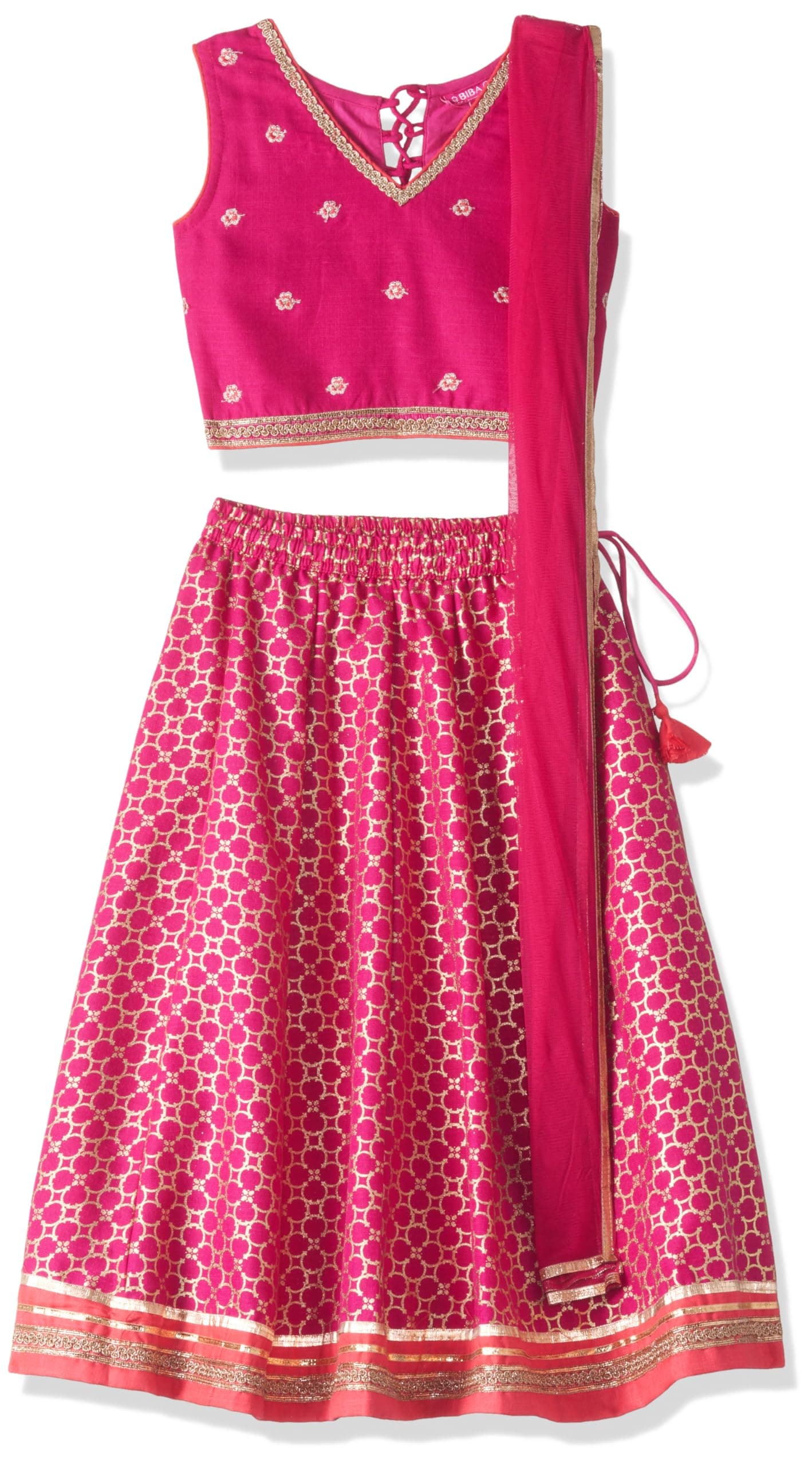 BIBA Girls Polyester Readymade Kalidar Printed Lehenga Set