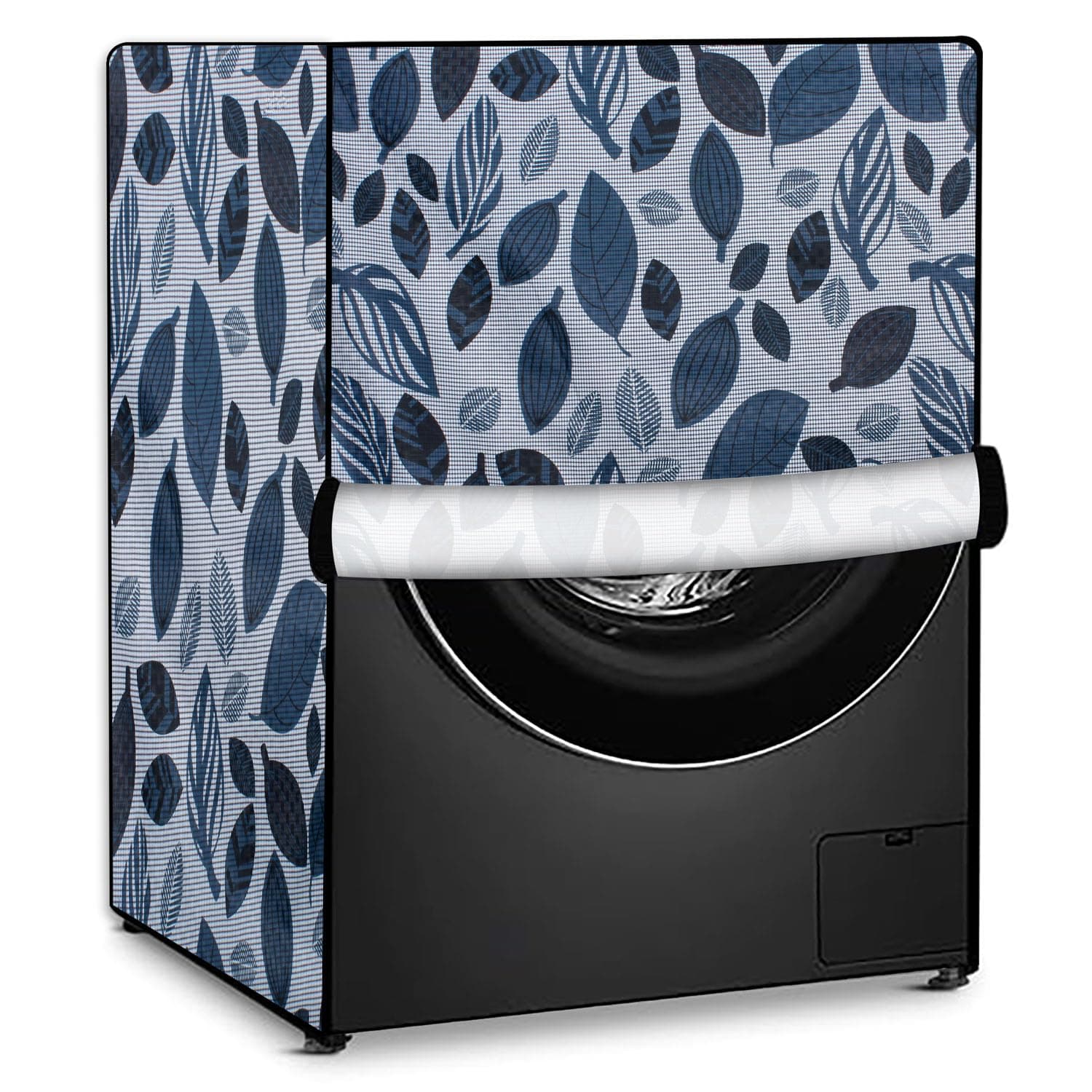 Stylista PVC Washing Machine Cover Compatible for LG 8 KG Fully-Automatic Front Loading FHT1408ZWL, Ditzy Pattern Grey