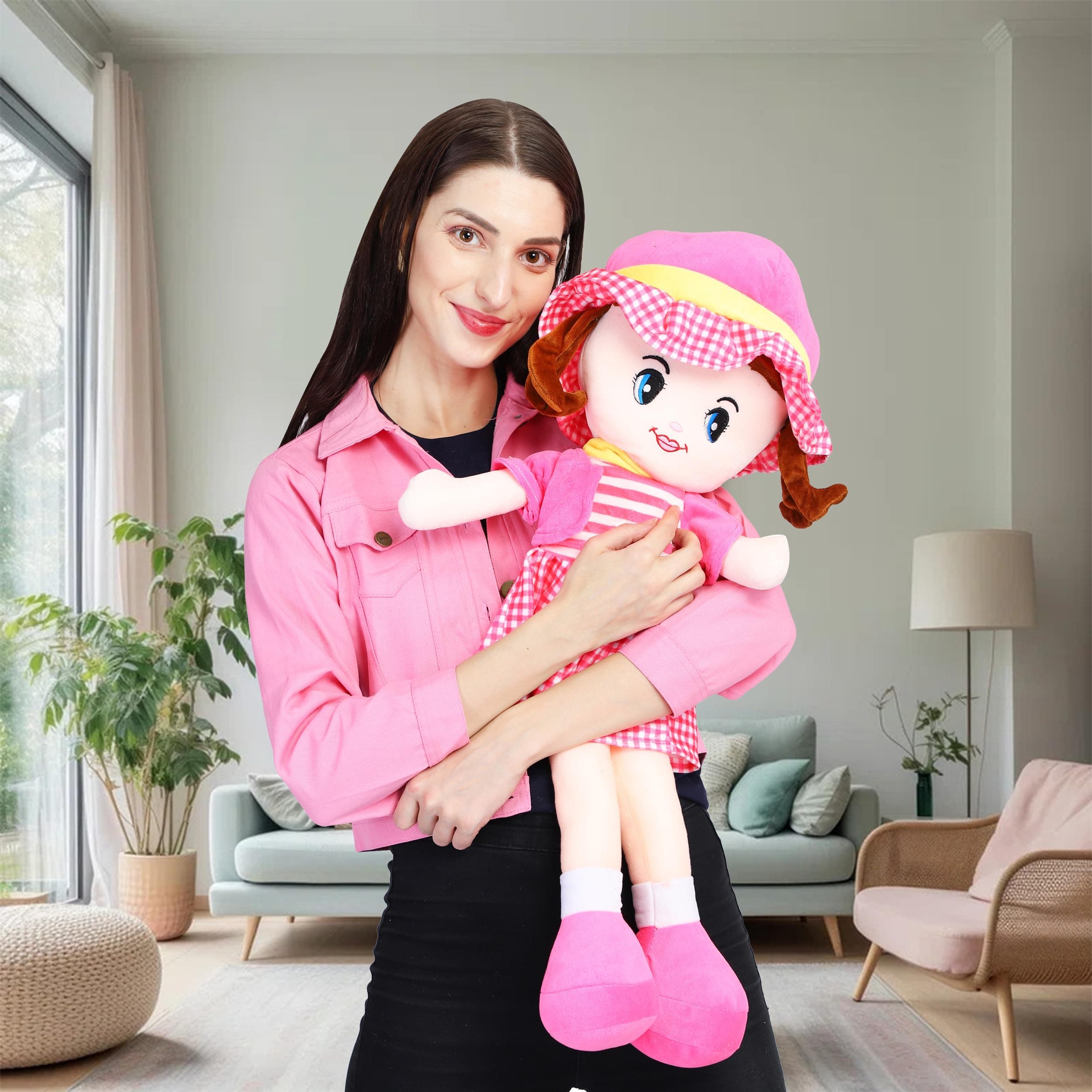 Glance Soft Doll Cute 'n' Hug Super Soft Stuffed Girl Pink Winky Doll 45 cm Stuffed - Poly-Fill Washable Cuddly Soft Plush Toy (45 Cm, Doll Pink)