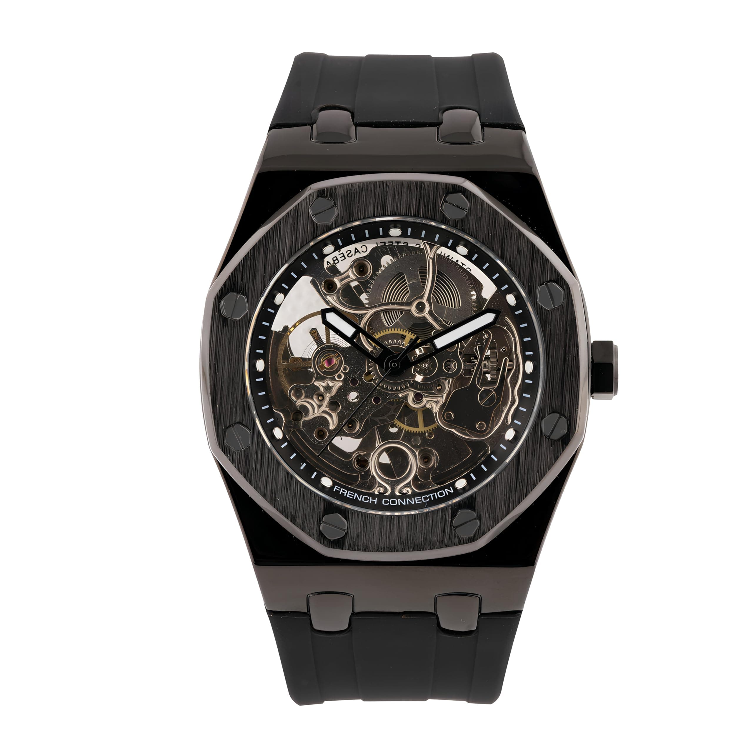 French Connection Stellar | Skeleton Dial | Black Silicone Strap | Premium Mechanical Movement | Automatic Watch for Men | FCK2BB