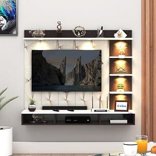 Ryder Engineered Wood Wall-Mount TV Unit with PVC Back Panel & LED Lights | TV Cabinet with Storage Box & Decorative Shelves (Wenge/White) | Ideal for TVs up to 43 Inch | DIY Installation