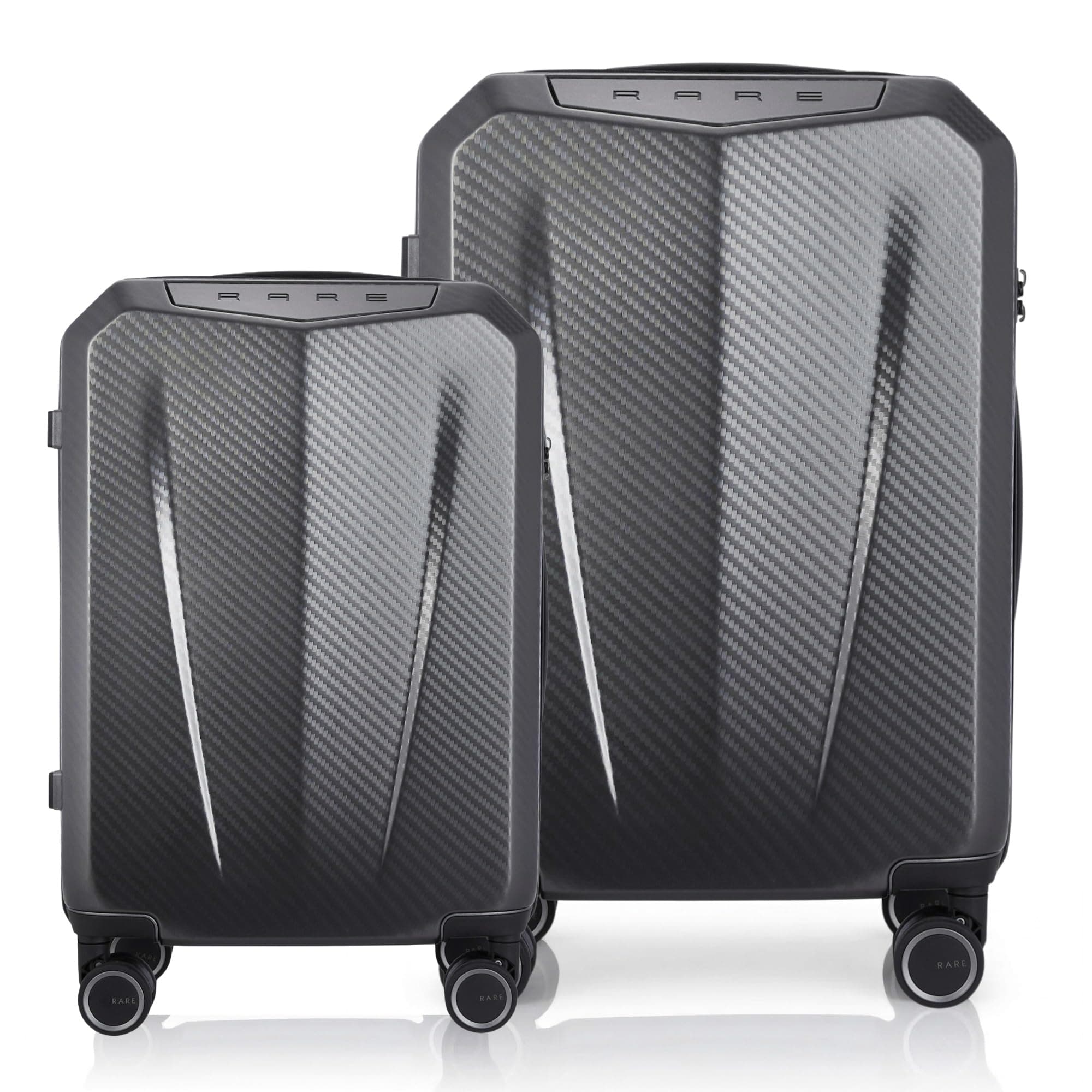 Rare Rabbit Gallardo 2Pc Set Carbon Fibre Hard Trolley Bag Polycarbonate Antiscratch Travel Suitcase with 8 Silent Wheels and a Sturdy TSA Lock - Luggage for Men & Women