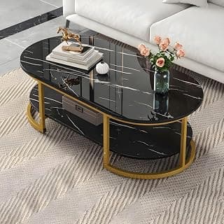 NEST NATURE HAVEN Coffee Table for Office, Dining, Tea Room, Center Table for Living Room, Contemporary Simple Coffee Cocktail Table with Black Desktop and Gold Metal Frame