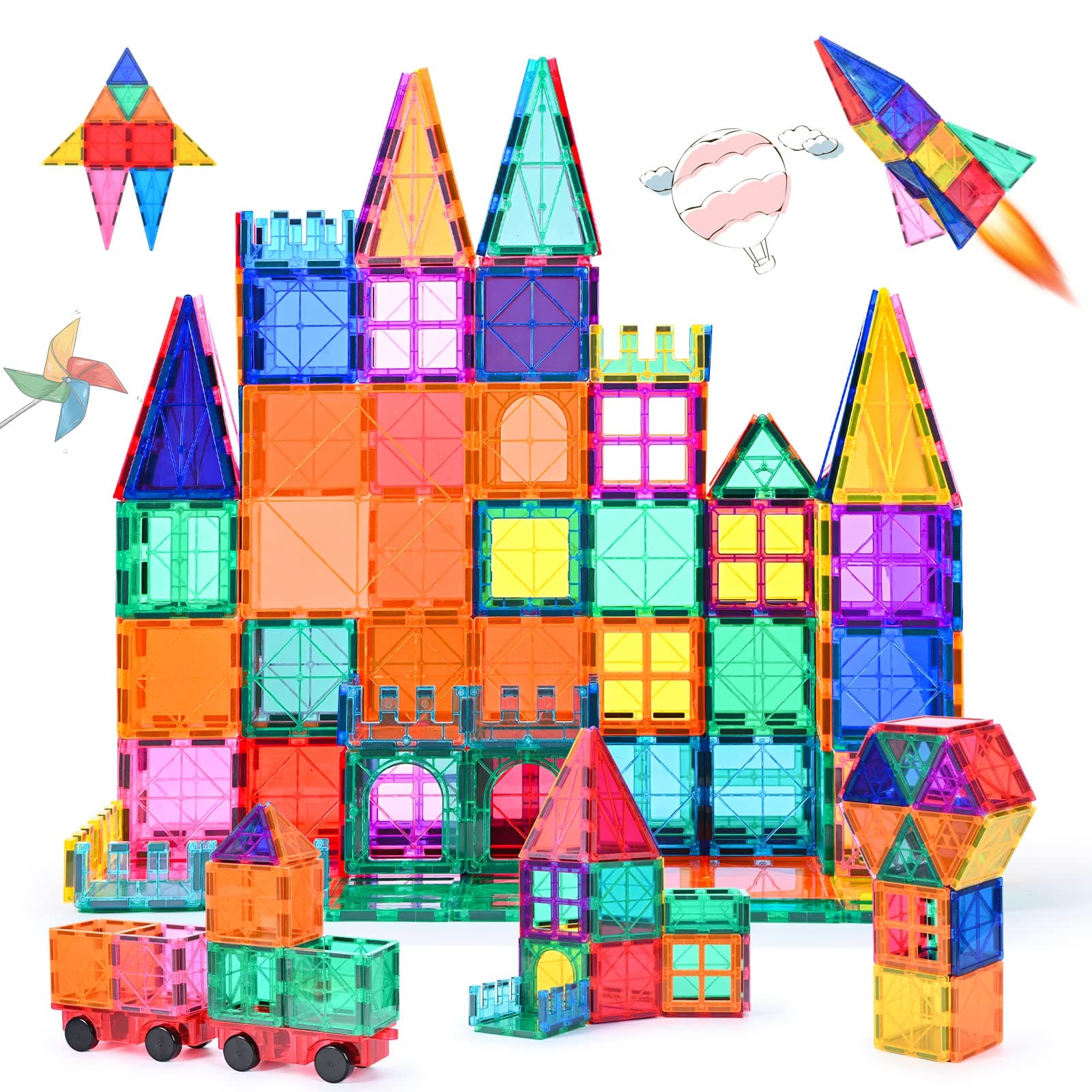 Magnetic Building Blocks 100 Pieces for Children from 3+ Years Strong Magnet Montessori Toy Children STEM Learning Toy Gift to Promote Creativity for Boys Girls (100 Pieces)