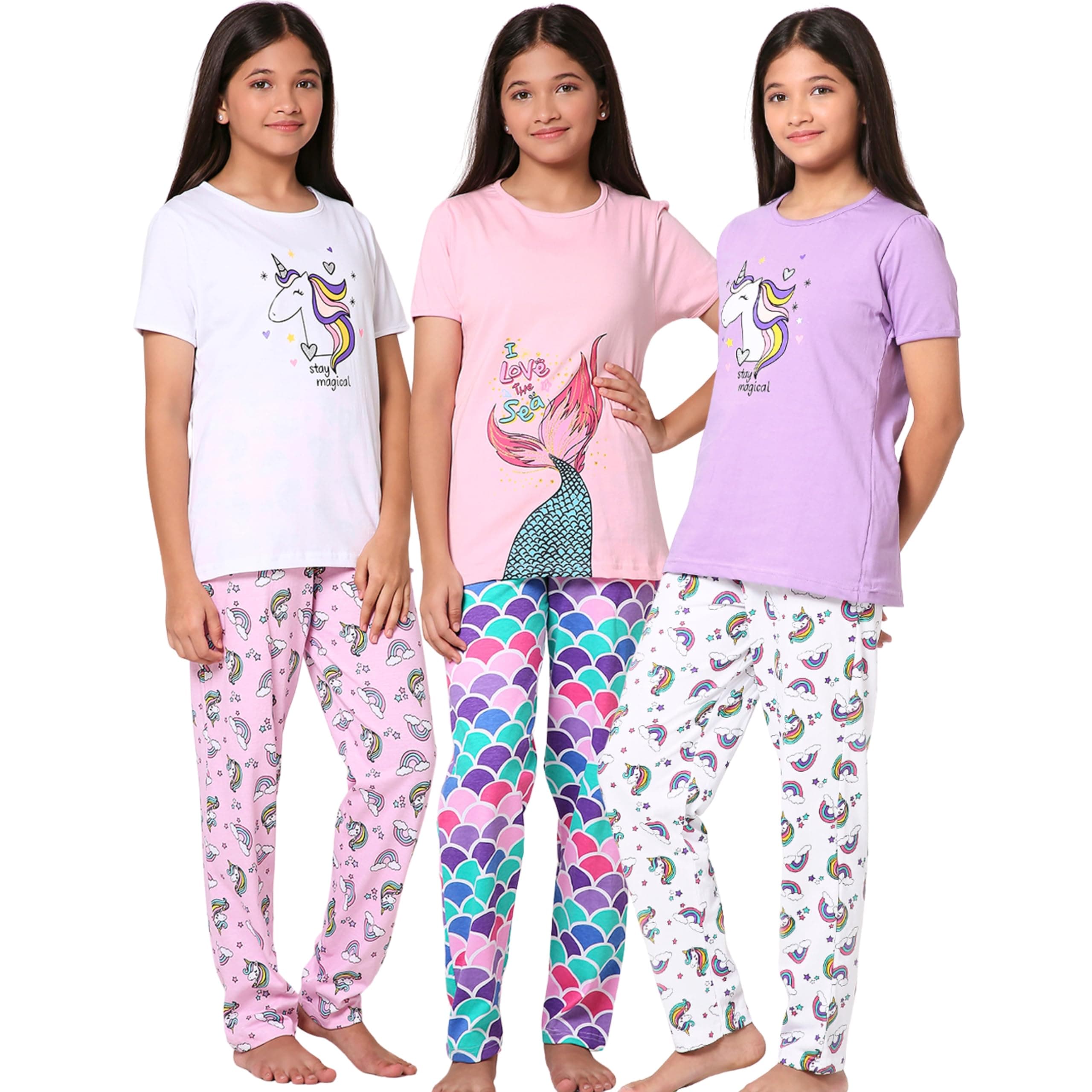 TotzTouch Baby | Kid Girls Night Wear T Shirt | Pajama Pant Set of 3