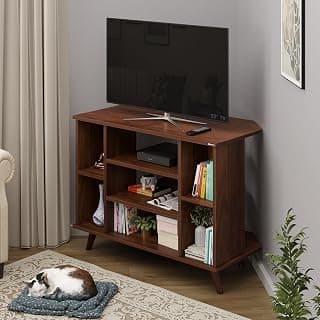 BLUEWUD Gautier Engineering Wood Floor Standing TV Entertainment Unit Set Top Box Stand/TV Cabinet Panel with Shelves for Books & Décor Display Unit Bed Living Room Upto 42" (Brown Maple)