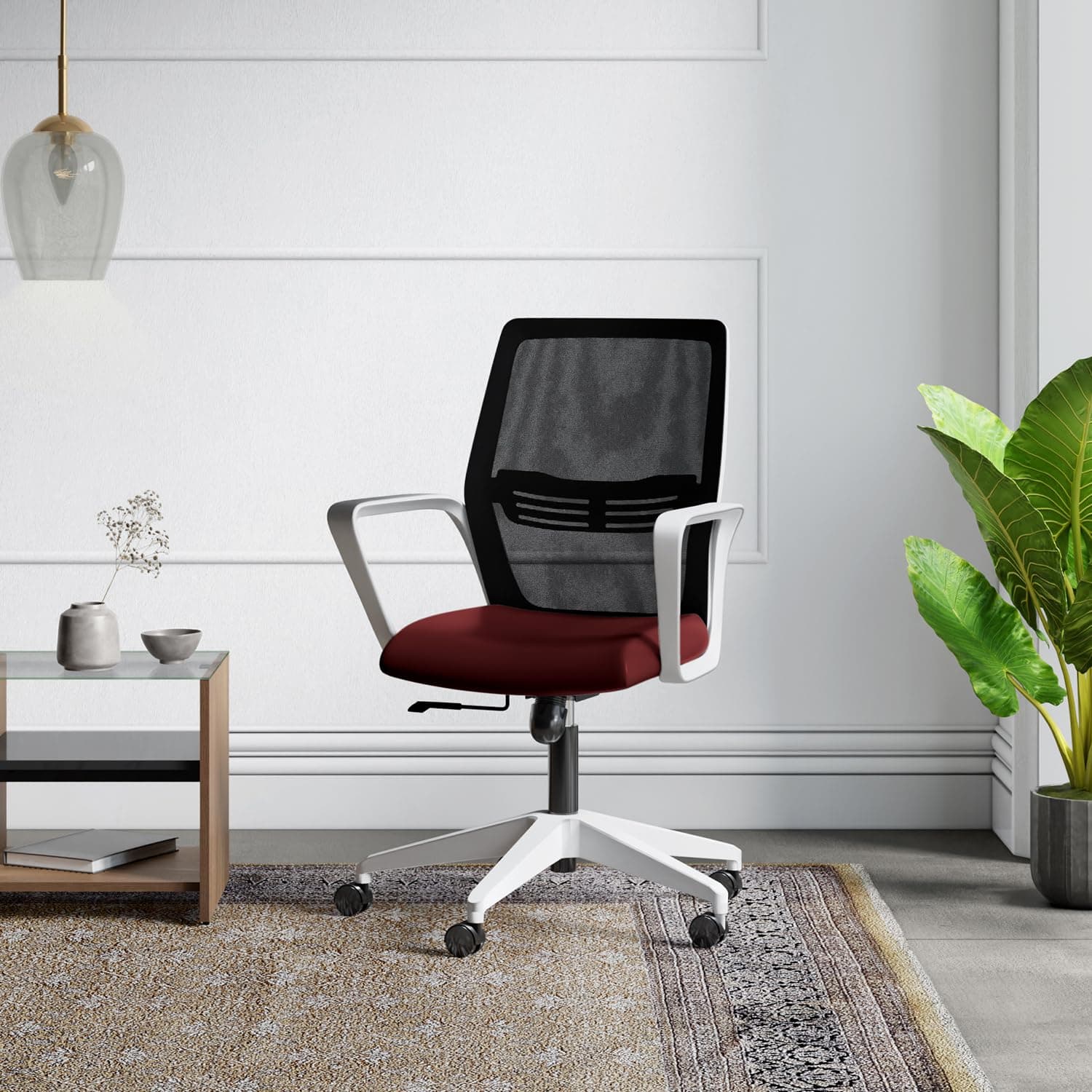 GODREJ INTERIO Vurv Chair Mesh Back Ergonomic Work from Home/Revolving Study Chair, 1 Year Warranty, Height Adjustable | Heavy Duty Polypropylene Base | DIY Installation (Red)