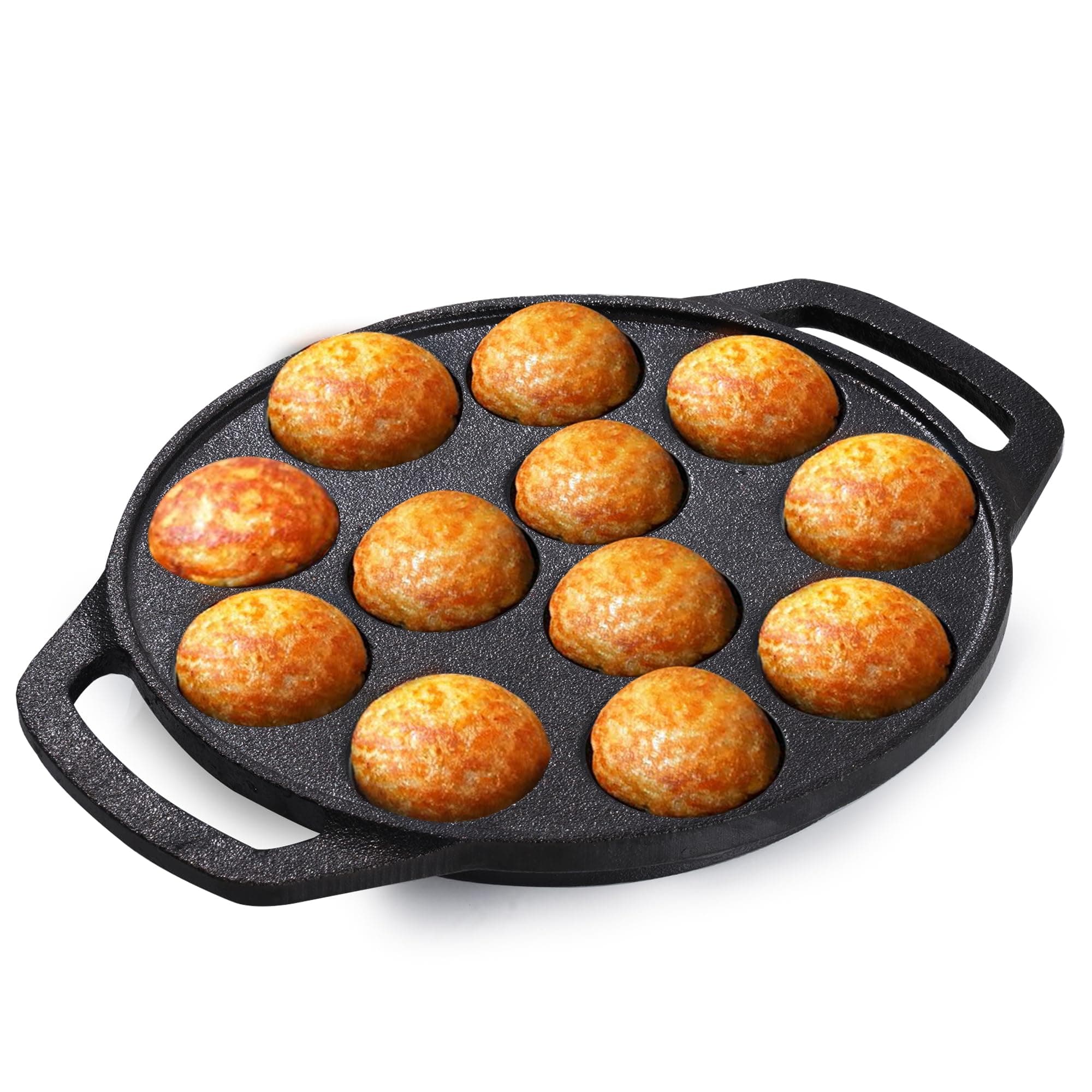 The Indus Valley Pre-Seasoned Cast Iron Paniyaram Pan With Loop Handle | 12Pit, 8.3Inch/21 Cm, 2.15Kg | Nonstick Appe/Paddu Pan, 100% Pure & Toxin-Free, Black