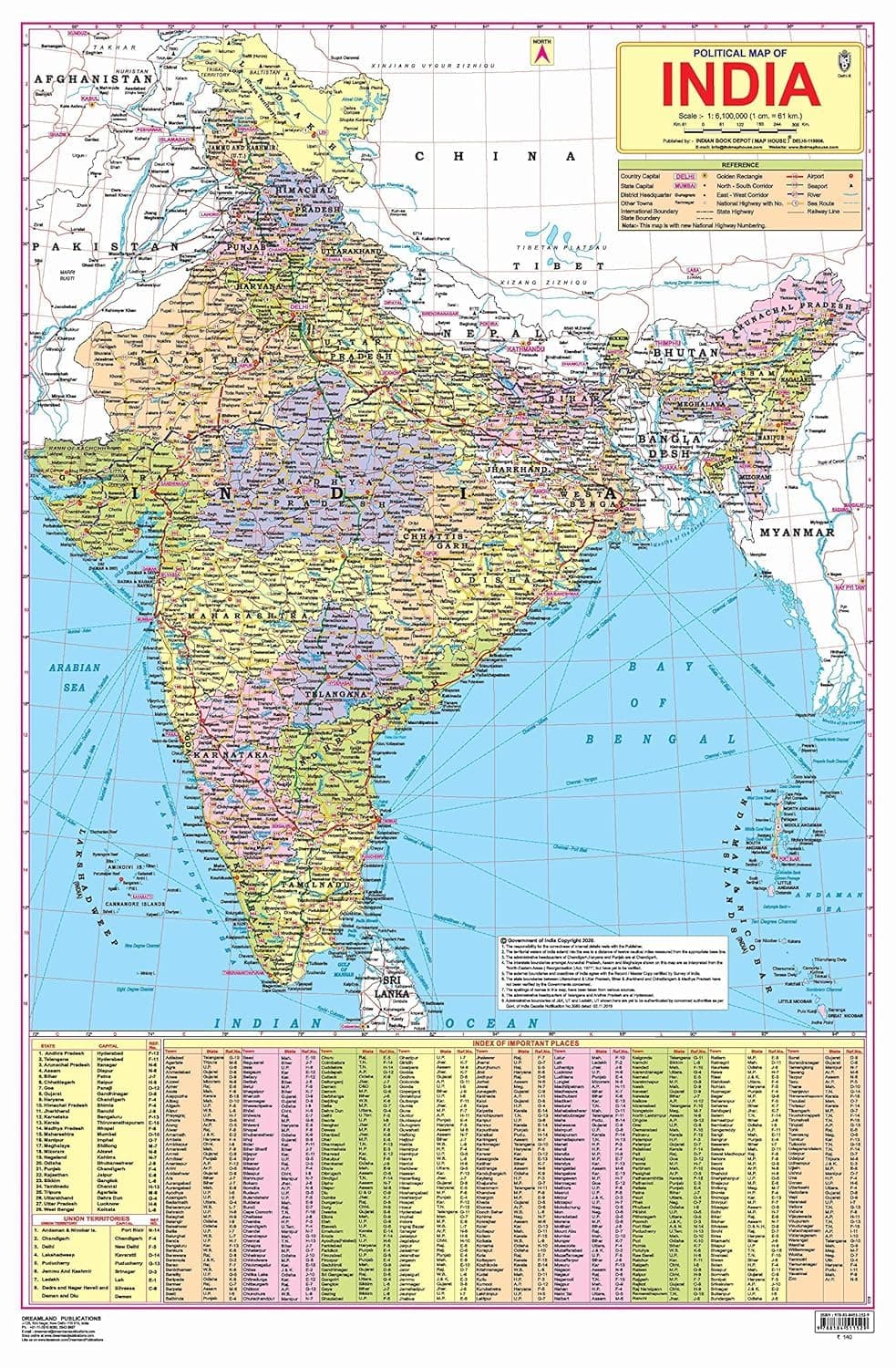 India Map Educational Wall Chart (48 x 73 cm) – Both-Side Laminated with New Union Territories of Jammu & Kashmir and Ladakh | Detailed Political & Physical Features | Durable, Colourful & Up-to-Date Map for School, Home and Office