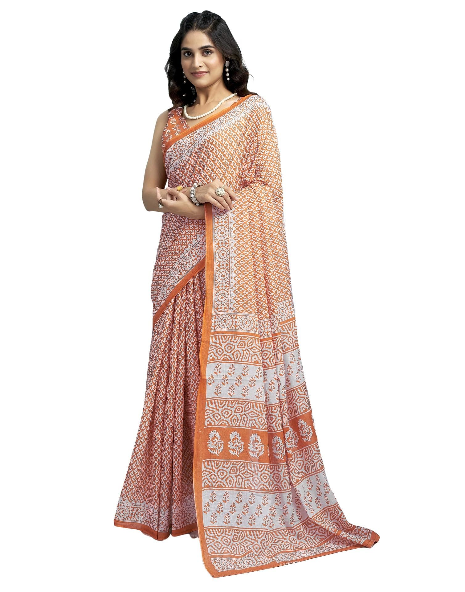SIRIL Women's Printed Cotton Saree with Unstitched Blouse Piece