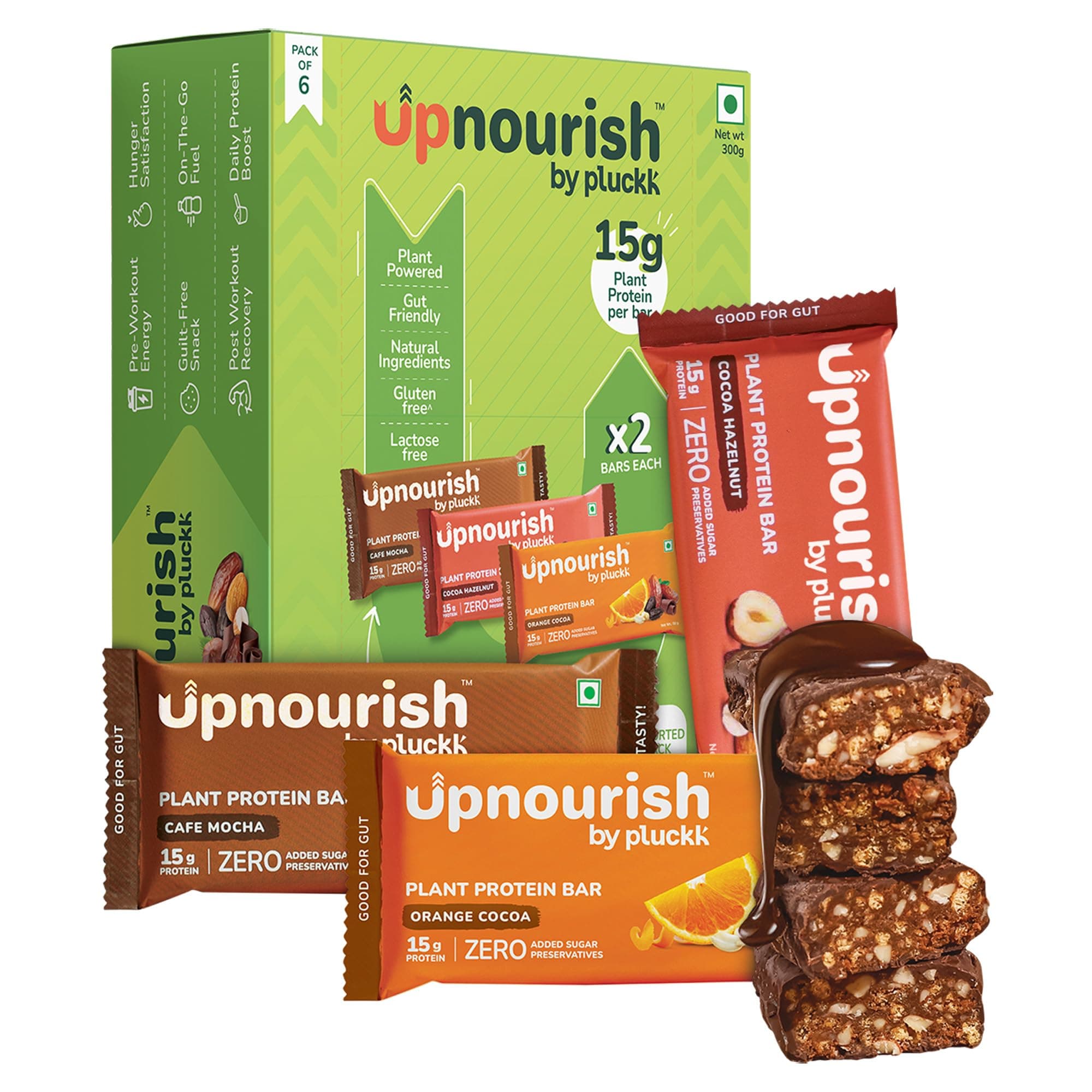 Chocolate Coffee, Hazelnut & Orange Protein Bar - No Refined Sugar (Pack of 6) | 15 g Complete Protein | Upnourish by Pluckk (Cocoa Orange)