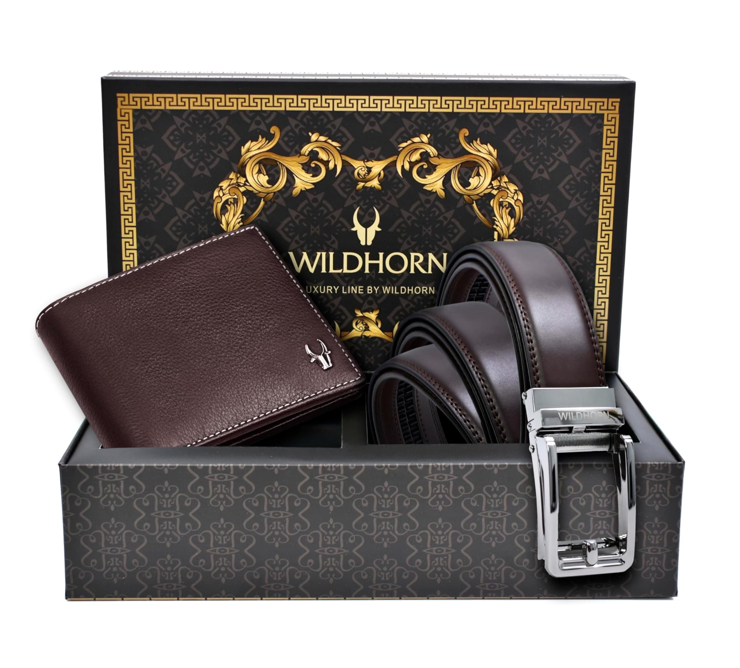 WildHorn® Premium Leather Wallet & Premium Auto Lock Belt for Men | Combo Gift Set for Men | Ideal for Birthday, Anniversary & Festive Gifting (Brown)