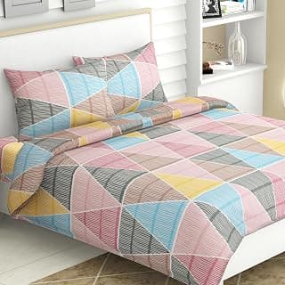 haus & kinder King Size Bedsheet for Double Bed with 2 Pillow Covers 108 x 108 Inches | 144 TC Cotton Bedsheet for King Size Bed - Pyramid Repeat Triangle