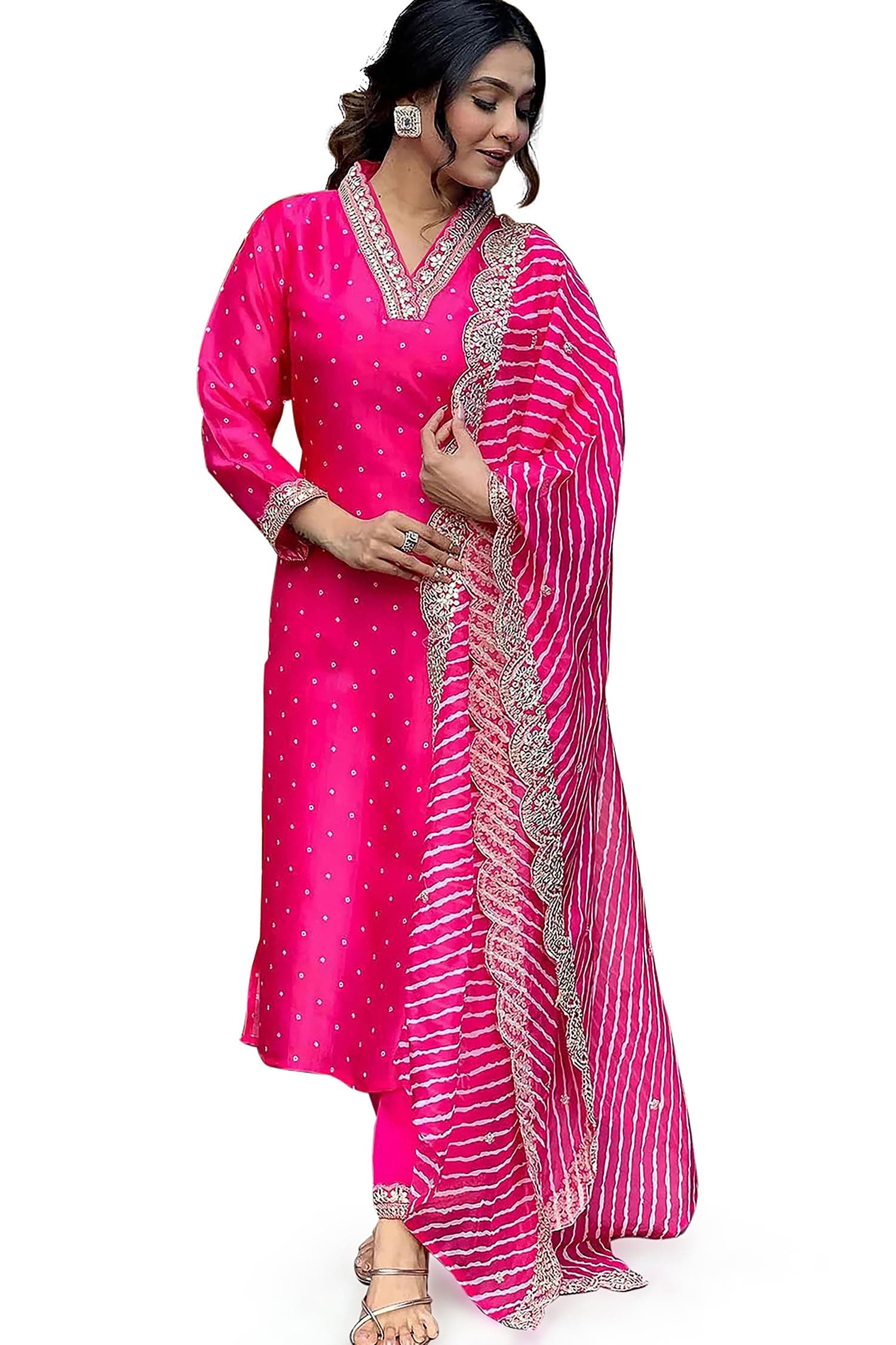 Jwalin Women's Chinon Silk Embroidered Kurta and Pant Set with Dupatta|Kurta Set for Women|Ethnic Set|Kurti Set