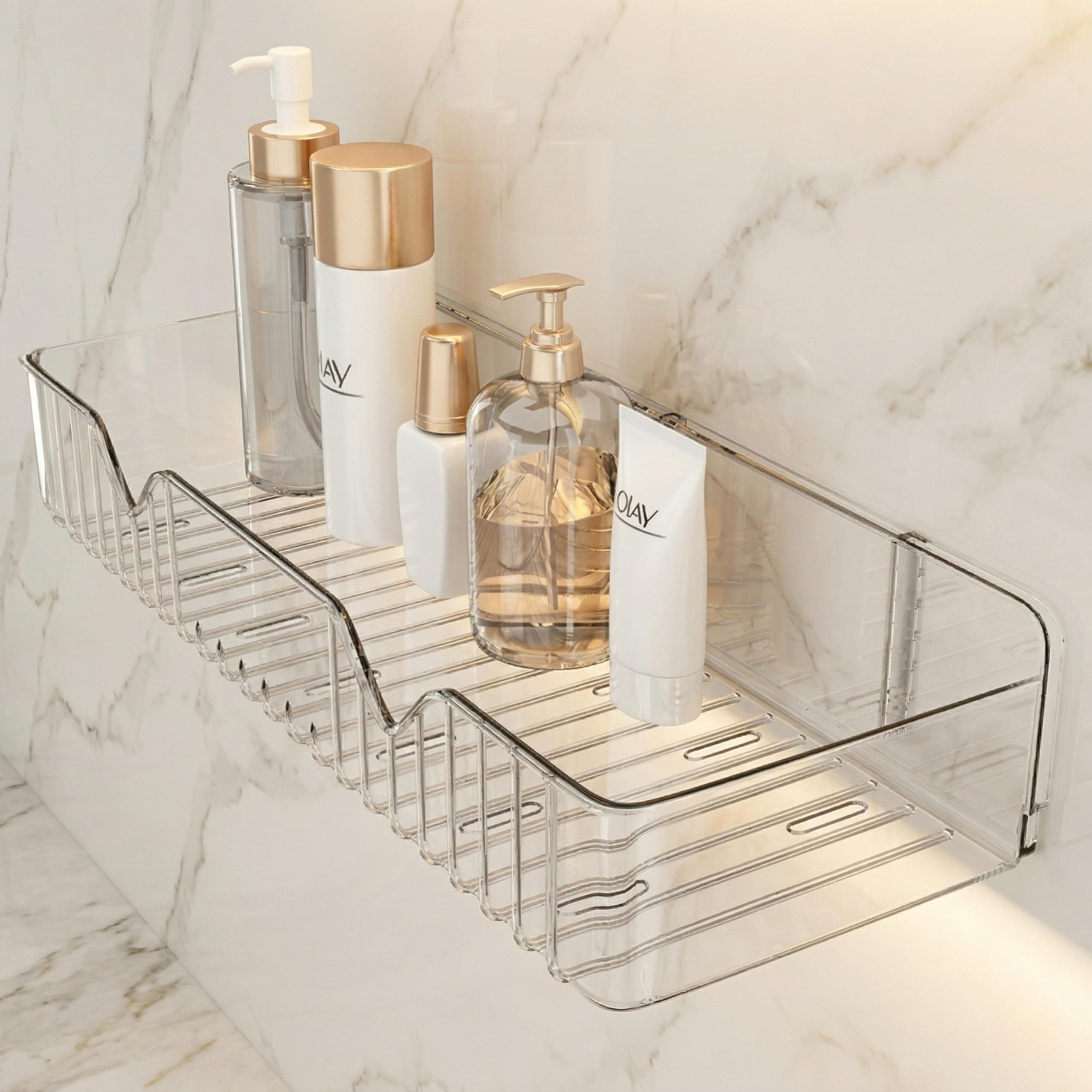 LINEAR Wall Mounted Bathroom Shelves | Storage Shelf Organiser | Self Adhesive Shelf for Bathroom | Storage Organizer Racks for Bathroom Accessories (Bathroom Shelf)