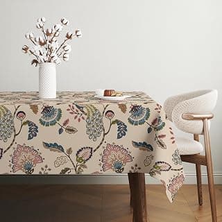 LOOMLYFE Cotton Rectangular Dining Table Cover for 6 Seater, Printed Table Cloth for Dining/Center Table, for Home Décor (Size - 90" x 60", BeigeAnokhi)