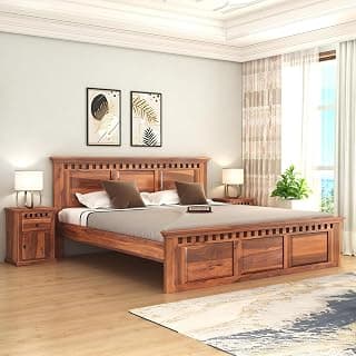 SONA ART & CRAFTS Kuber Solid Sheesham Wood Bed King Size Without Storage (78x72) Double Bed King Size Cot for Bedroom (Natural Finish)