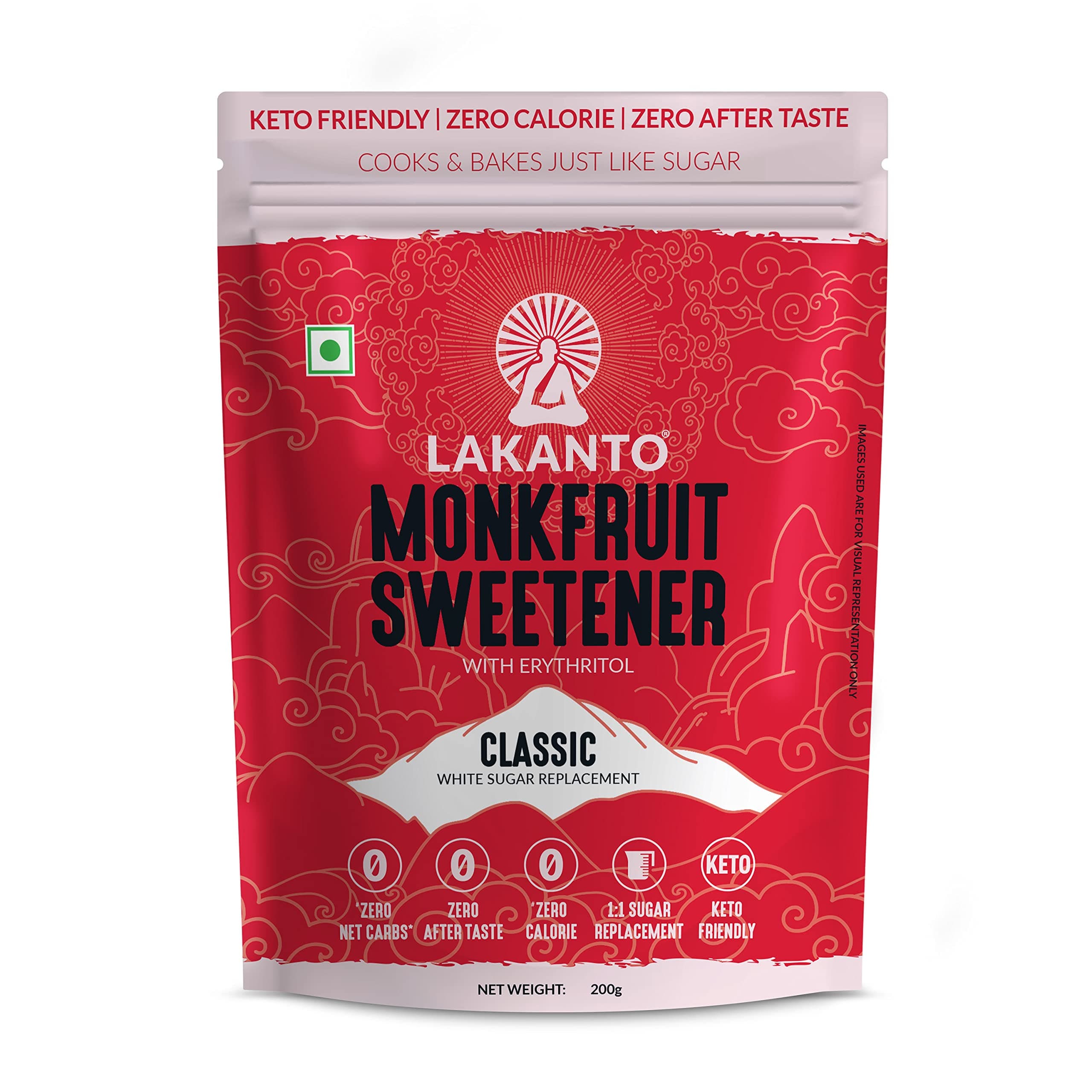 Lakanto Classic Japanese's Monk Fruit Sweetener with Erythritol, 200g || White Sugar Substitute, Zero Calorie, Keto Diet Friendly, Zero Net Carbs, Baking, Extract, Sugar Replacement | Sugar Free