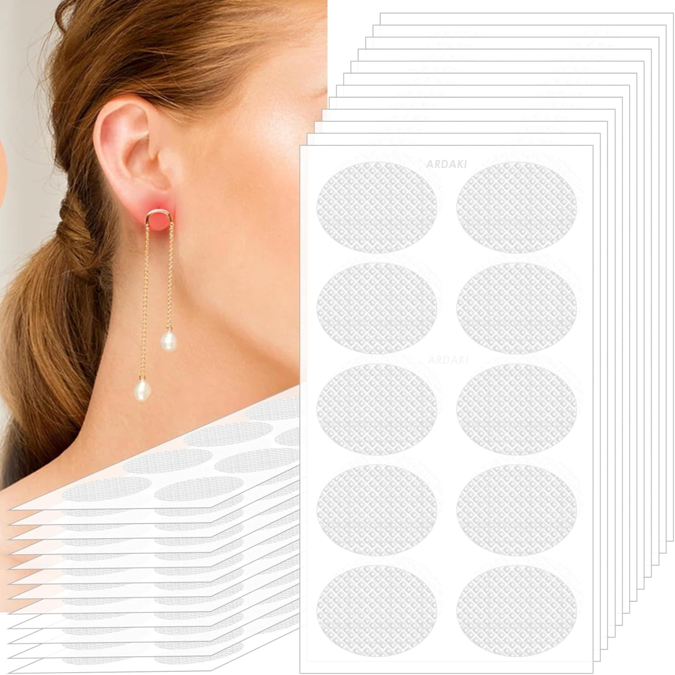 ARDAKI Pack Of 50 Invisible Ear Lobe Support Cushions Soft Earlobe Tapes Stickers Pads for Piercing Relief, Healing & Protection Adjustable Patches for Heavy Earrings & Stretching Girls & Women