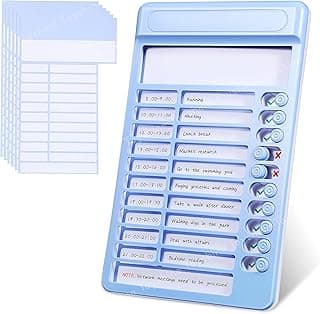 Toyshine Portable Self-Discipline Chores Chart|Schedule Tracker with 15 Pcs Blank Paper Sliding Morning Routine Planner|Daily Checklist Board Perpetual Planning Reminder for Home School Office -Blue
