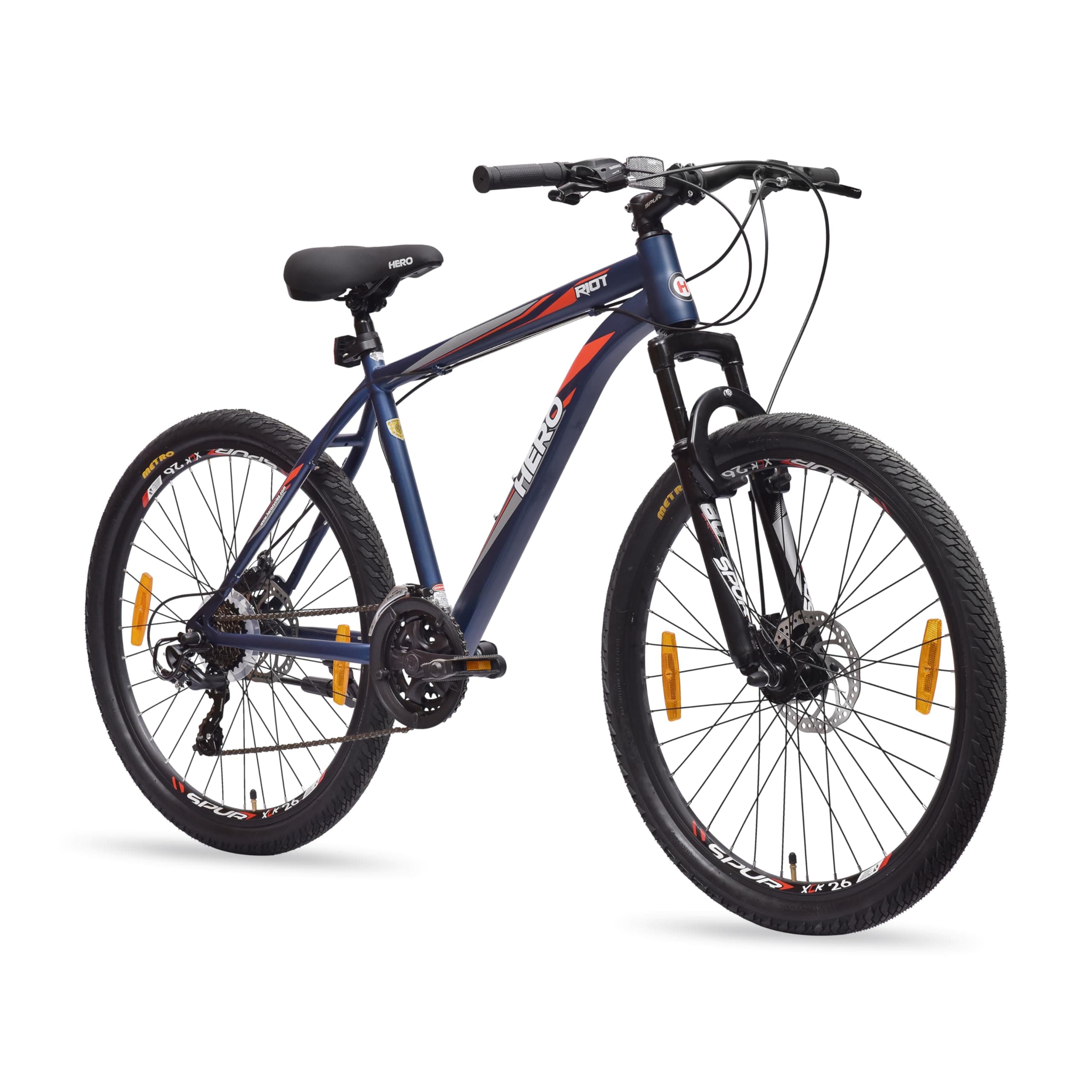 Hero Riot 26T 21 Speed Mountain Cycle for Mens | Front-Suspension | Dual Disc | Frame:16.5 Inches | Navy Blue | Ideal Age 13+ Yrs | 95% Assembled Cycle(Ready to Ride in 5 Min)