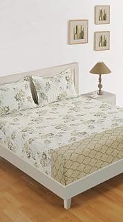 Swayam Mercerized Pure Cotton Single Bedsheet with 1 Pillow Cover | Size 60 x 90 inch | 250 TC | Floral Design | Soft Breathable Bed Sheet | Comfortable & Durable for Bedroom - Beige