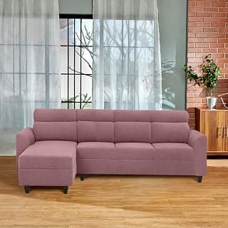 Duroflex Zivo Plus - 3 Seater Sofa with Lounger | L Shape Interchangeable Sectional Sofa Set | Plush Comfort, Durable Solid Wood Frame, Fabric | 3 Years Warranty - Dusky Pink