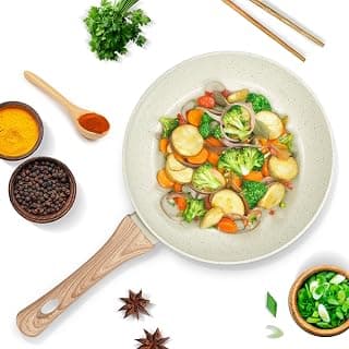 SOLARA Belmont Ceramic Fry Pan Non Stick 24cm, Omelette Pan, Induction & Gas FryPan, Fish-Pan, Frying Pan Non Stick, PFOA Free, Dishwasher Safe, Suitable for Veg & Non-Veg Cooking, Ivory