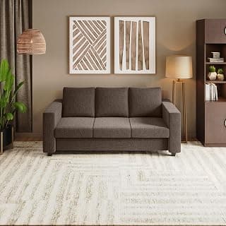 Interio by Godrej Sofa Magnate 3 Seater Fabric Sofa for Living Room, 1-Year Warranty, Solid Wood, Brown