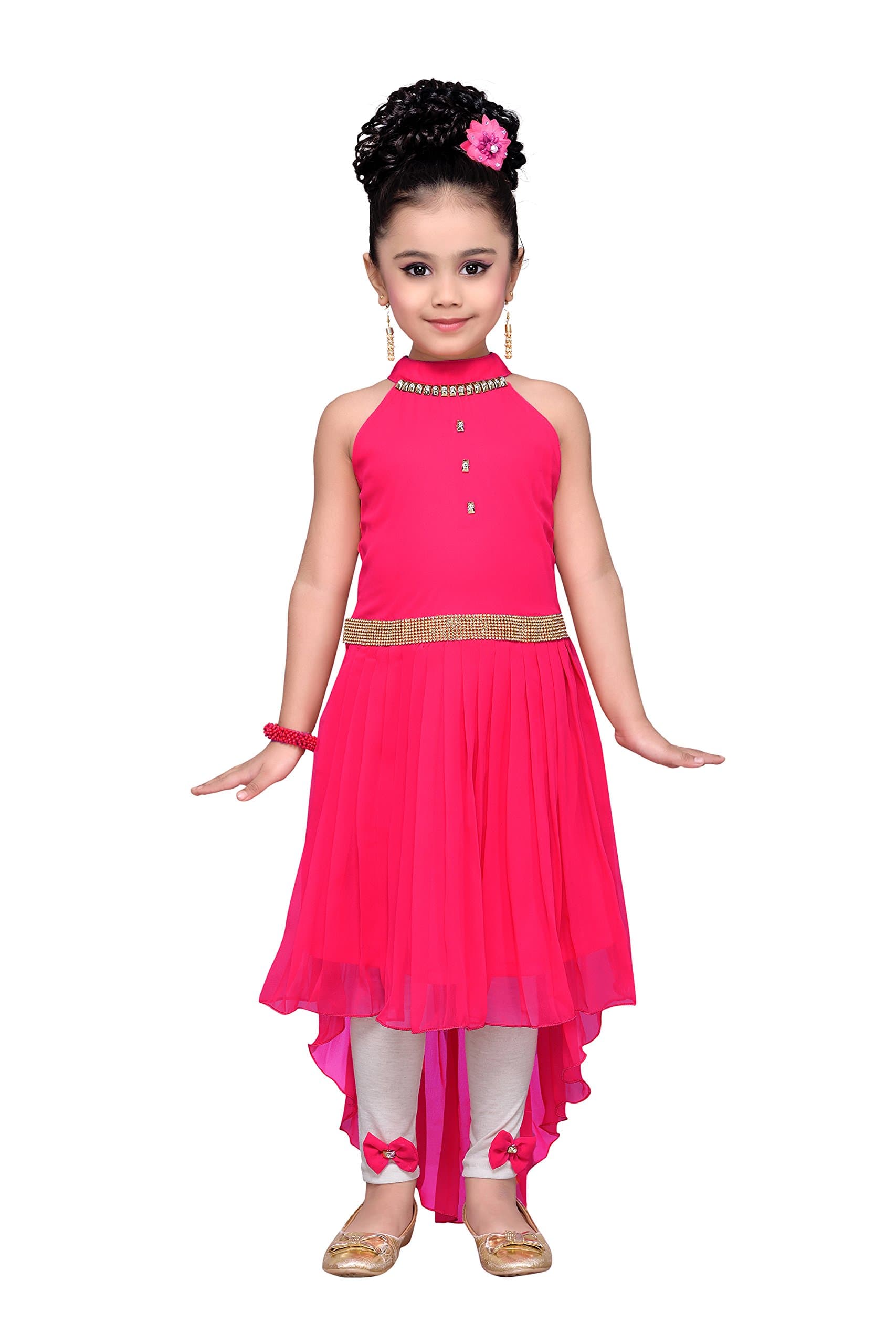 AJ DEZINES Kids Georgette Solid High Low Knee Length Dress for Girls