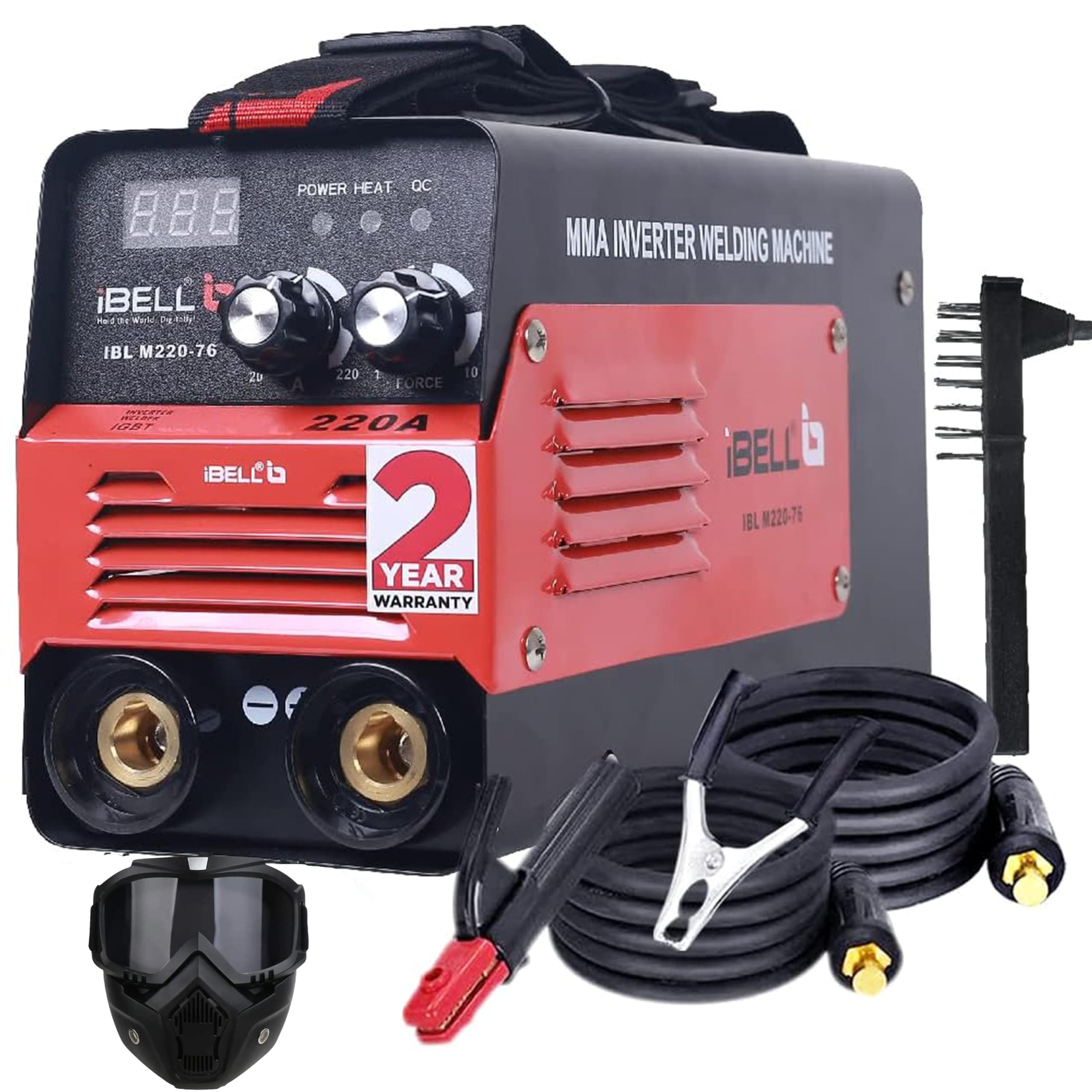 IBELL Tools M220-76 Inverter ARC Welding Machine 220A | Built-in Hot Start, Anti-Stick & Adjustable Arc Force | Heavy Duty IGBT Welder | 220V ±15% | Supports 1-5mm Electrodes- 2 Year Warranty
