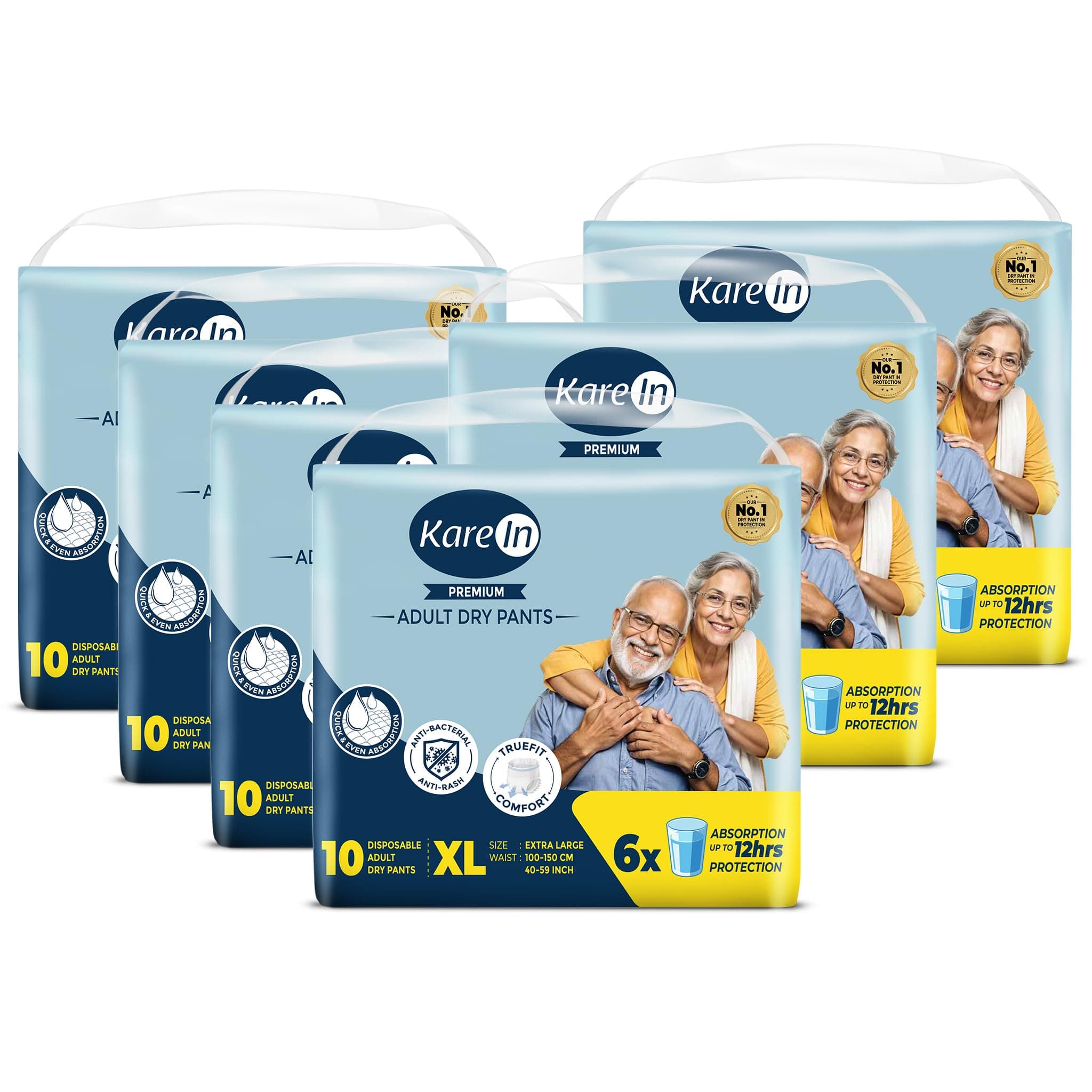 Karein Premium Adult Diaper Pant XL Size, Extra Large, Waist (100-150 cm 40"-59"), 60 Unit, Long Protection Hour, Unisex, Quick & Even Absorption, Leakproof, Odour Control, Wetness Indicator